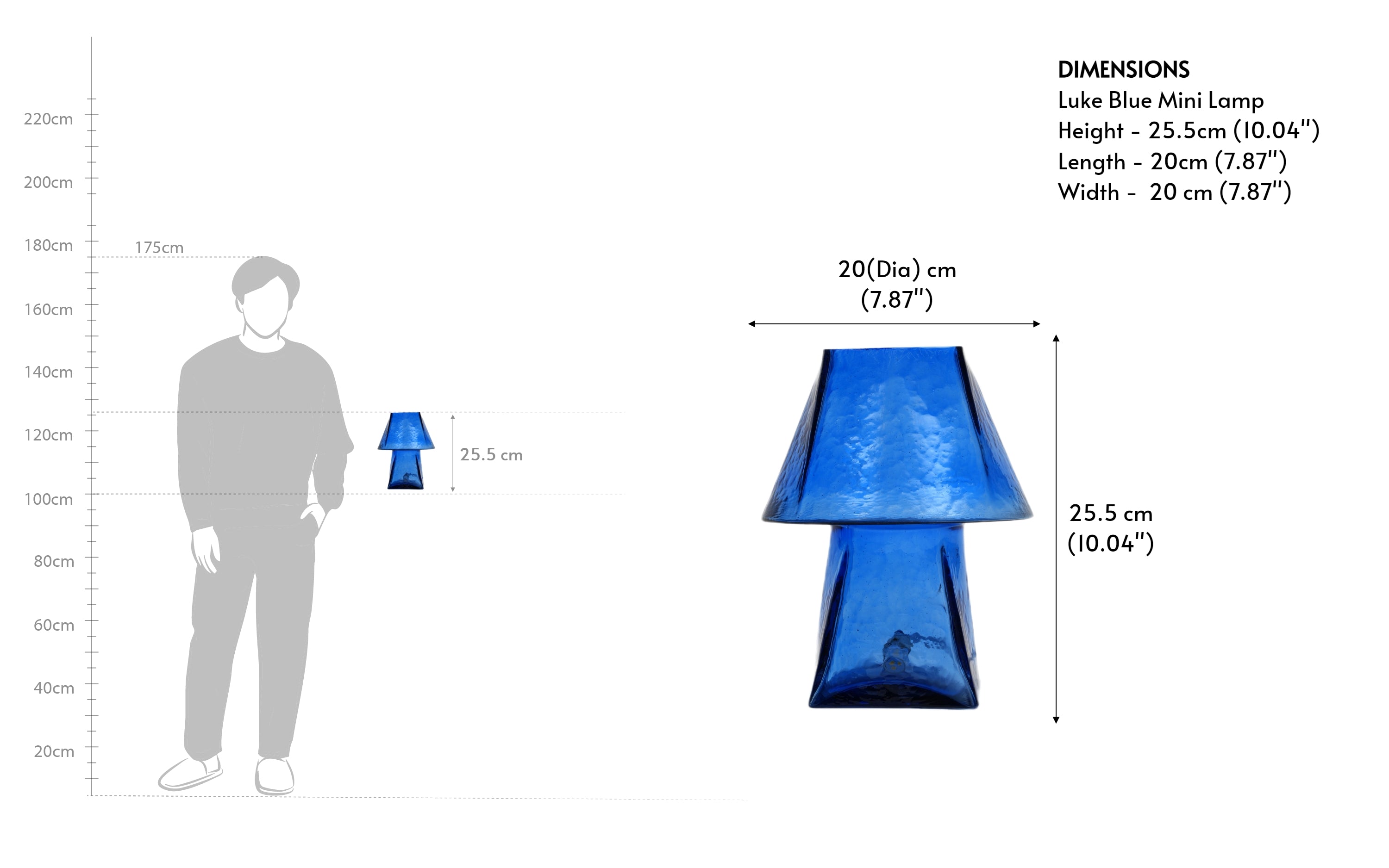 Buy Lueur Conical Blue Mini Table Lamp | Casted Glass in Blue - Close shot - from right angle - Orange Tree