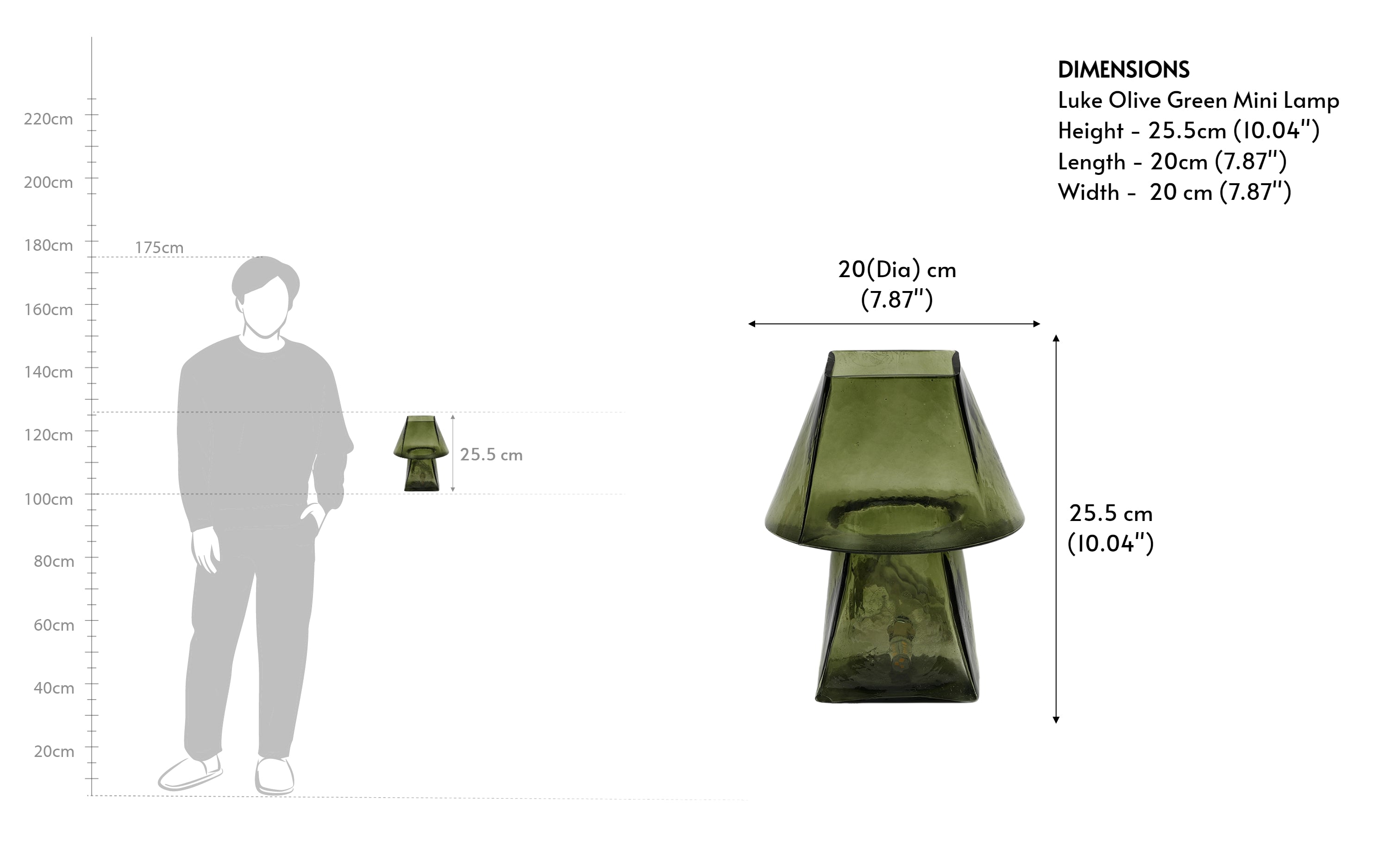 Buy Lueur Conical Olive Green Mini Table Lamp | Casted Glass - Close shot - from right angle - Orange Tree