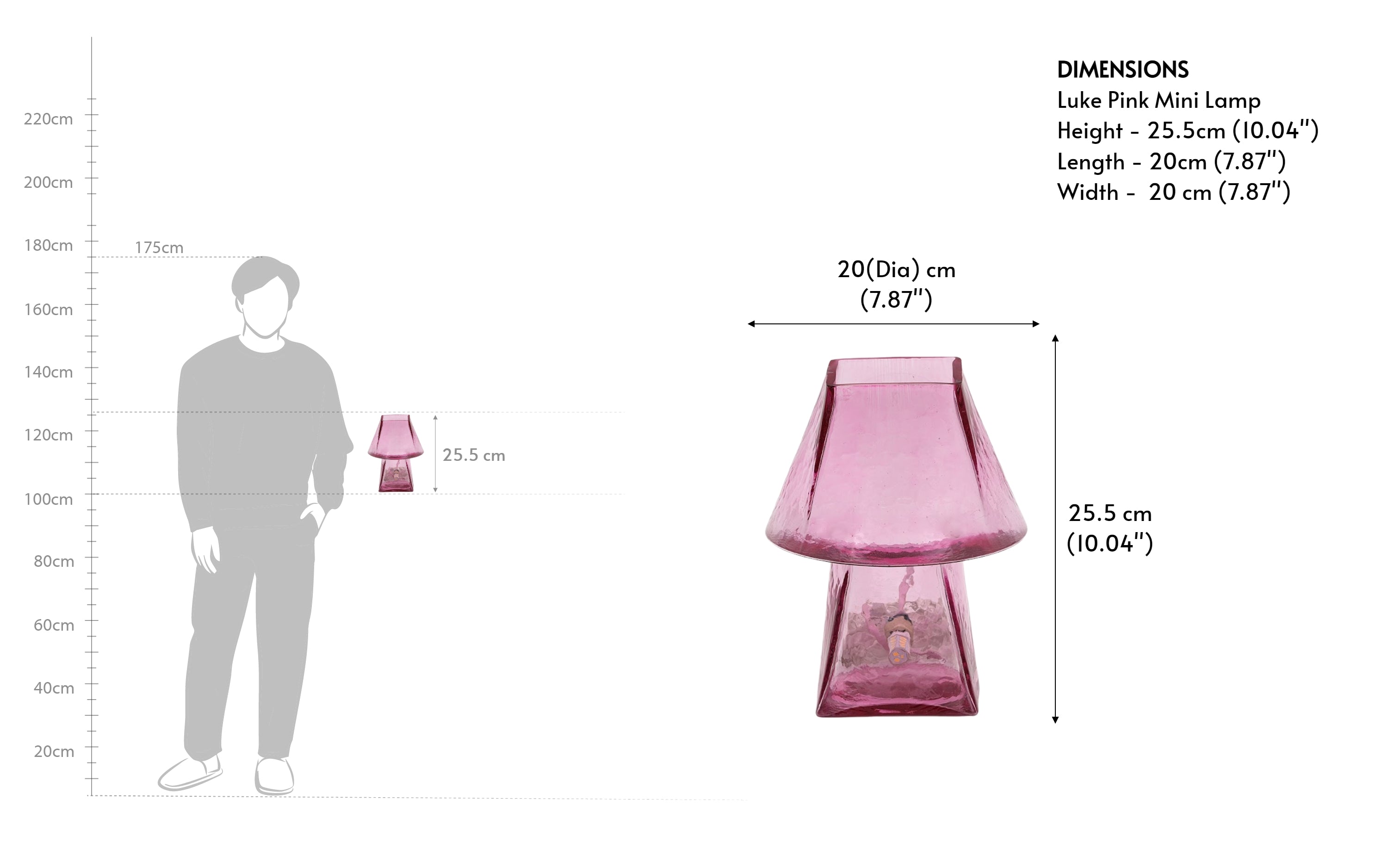 Lueur Conical Pink Mini Table Lamp | Casted Glass in Pink - Close shot - from right angle - Orange Tree