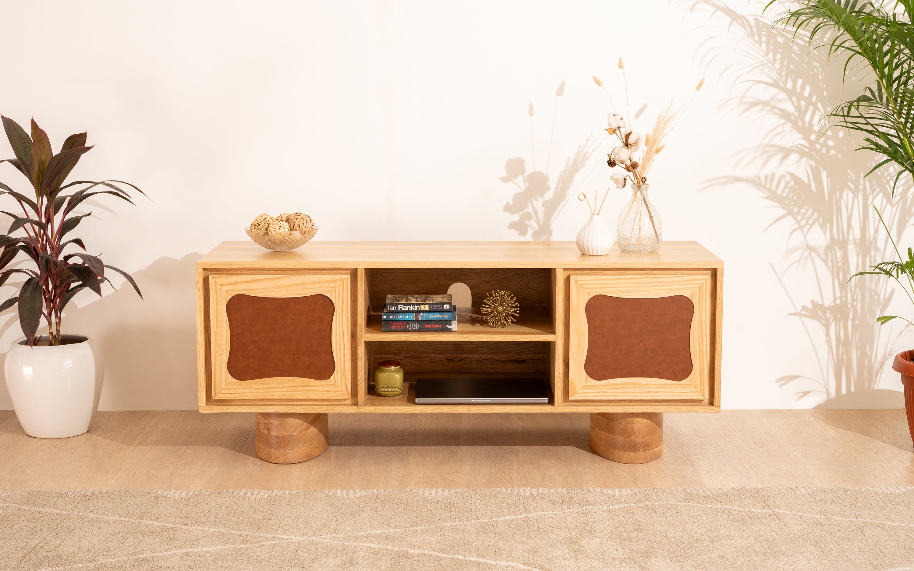 Luna Oak Wood TV Unit with Storage - Orange Tree