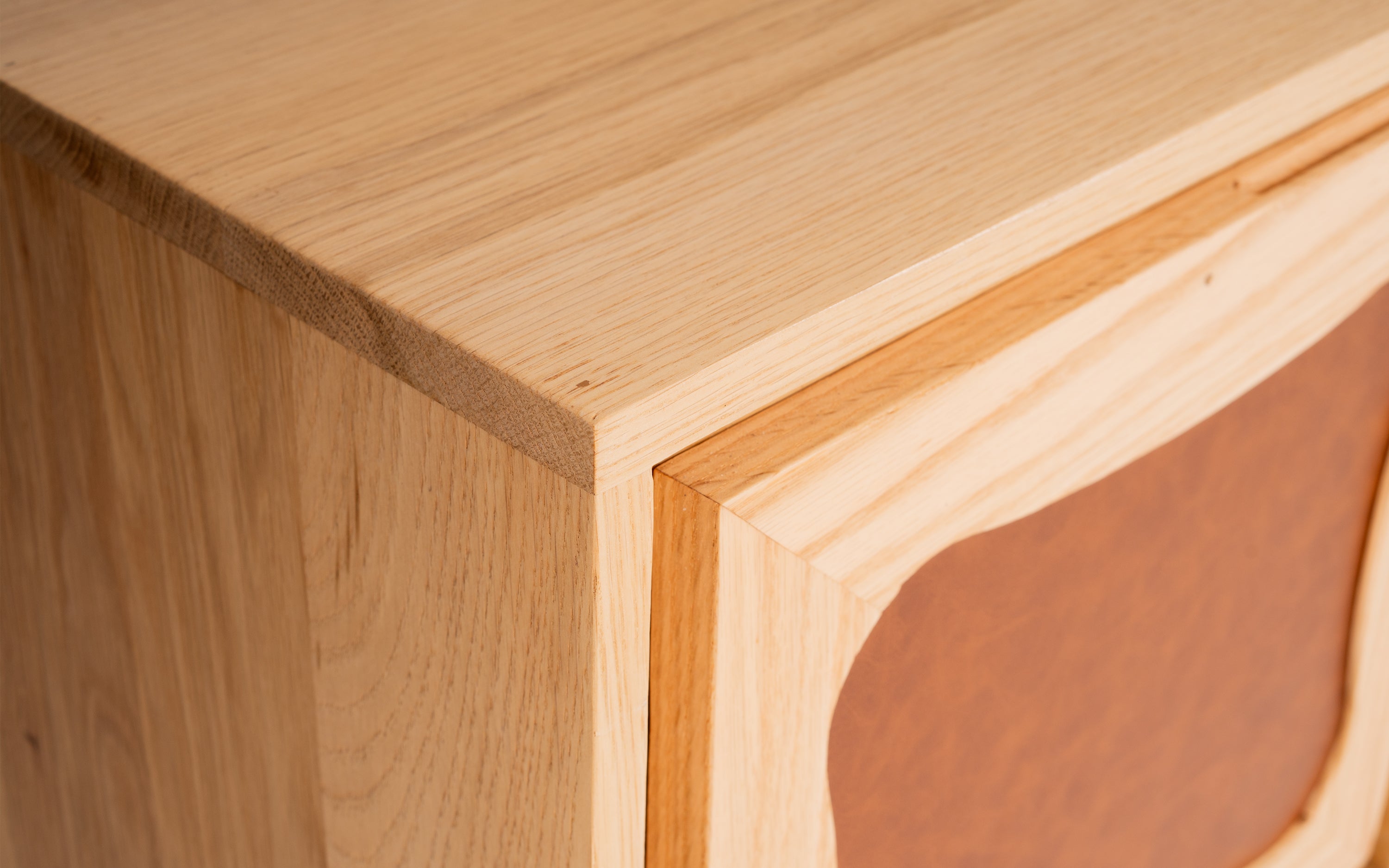 Luna Oak Wood TV Unit with Storage - Close shot - from upper angle - Orange Tree