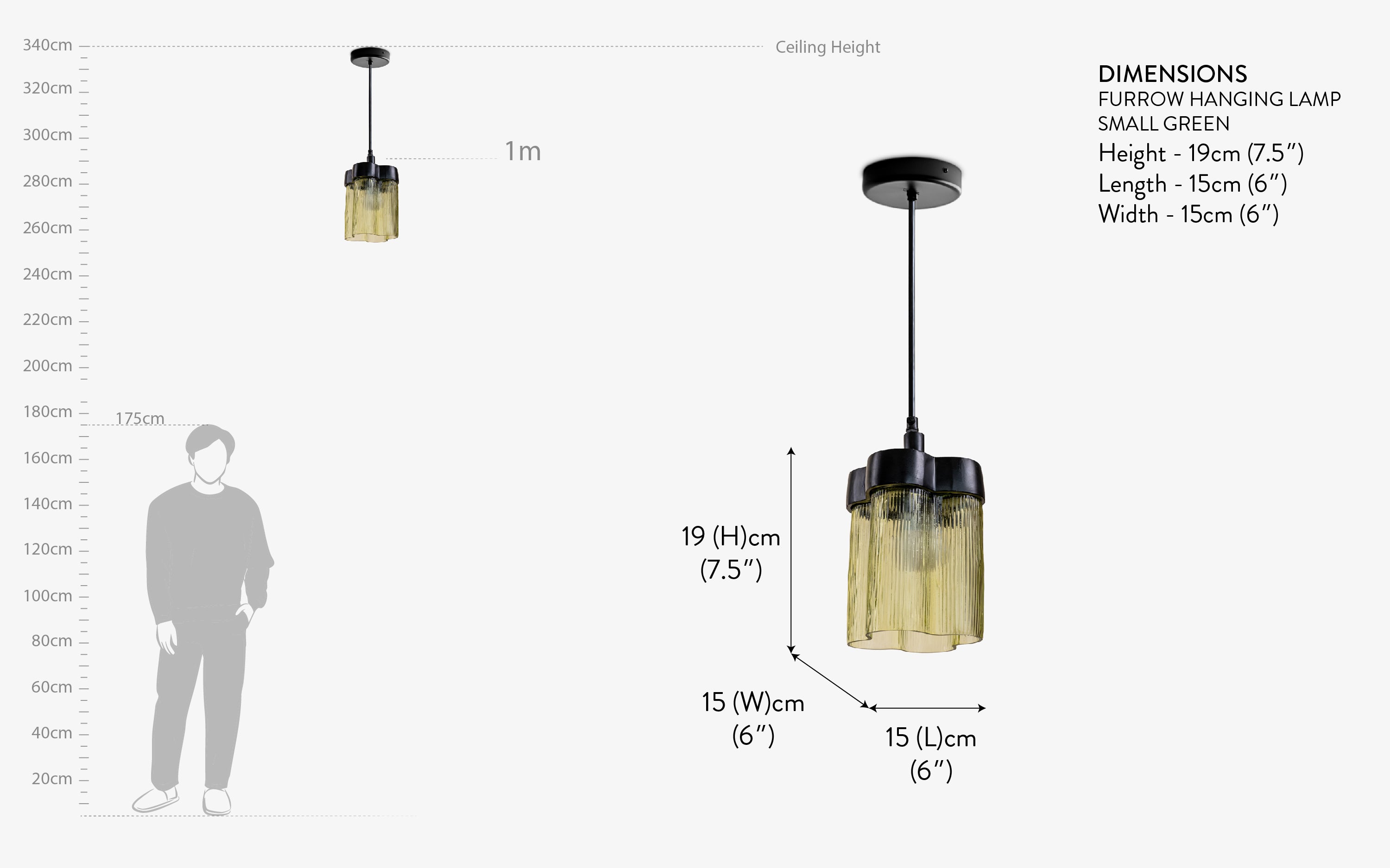 Furrow Hanging Lamp | Pendant lamp with Ribbed Olive Glass - with white background - Orange Tree