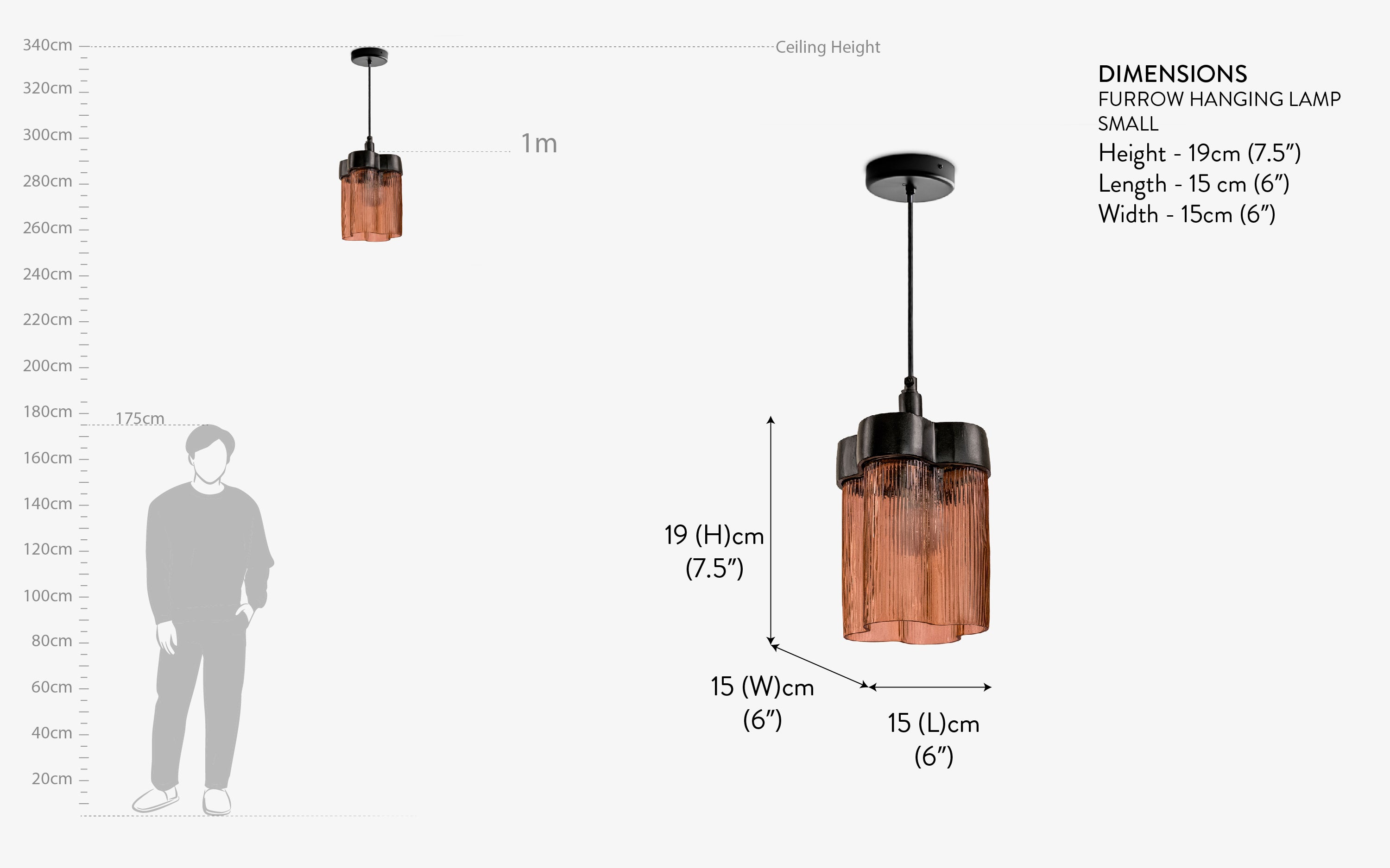 Furrow Hanging Lamp | Pendant lamp with Ribbed Olive Glass - Close shot - from right angle - Orange Tree