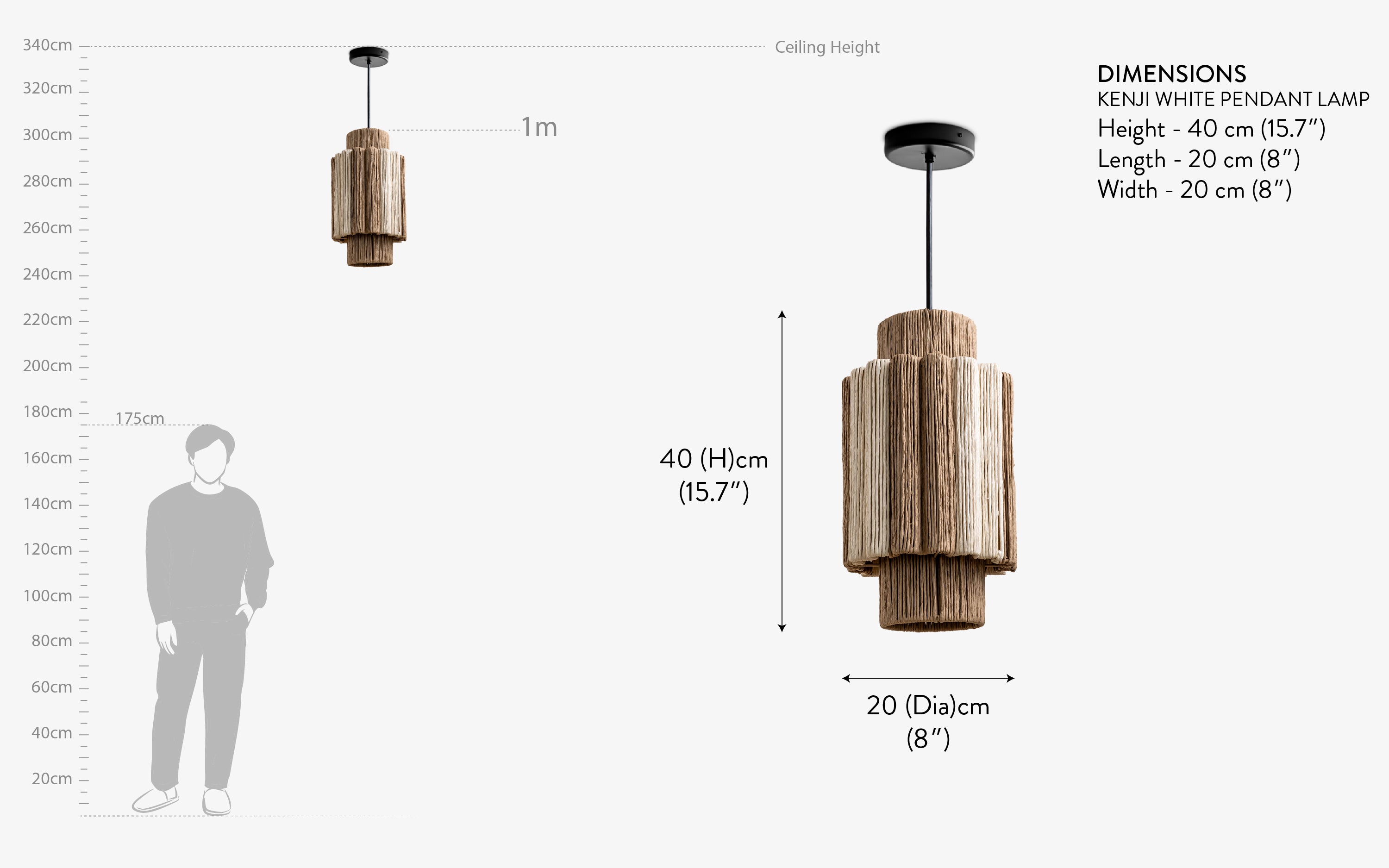 Buy Kenji White Rafia Pendant Lamp | Cylindrical Hanging Light - Close shot - from right angle - Orange Tree
