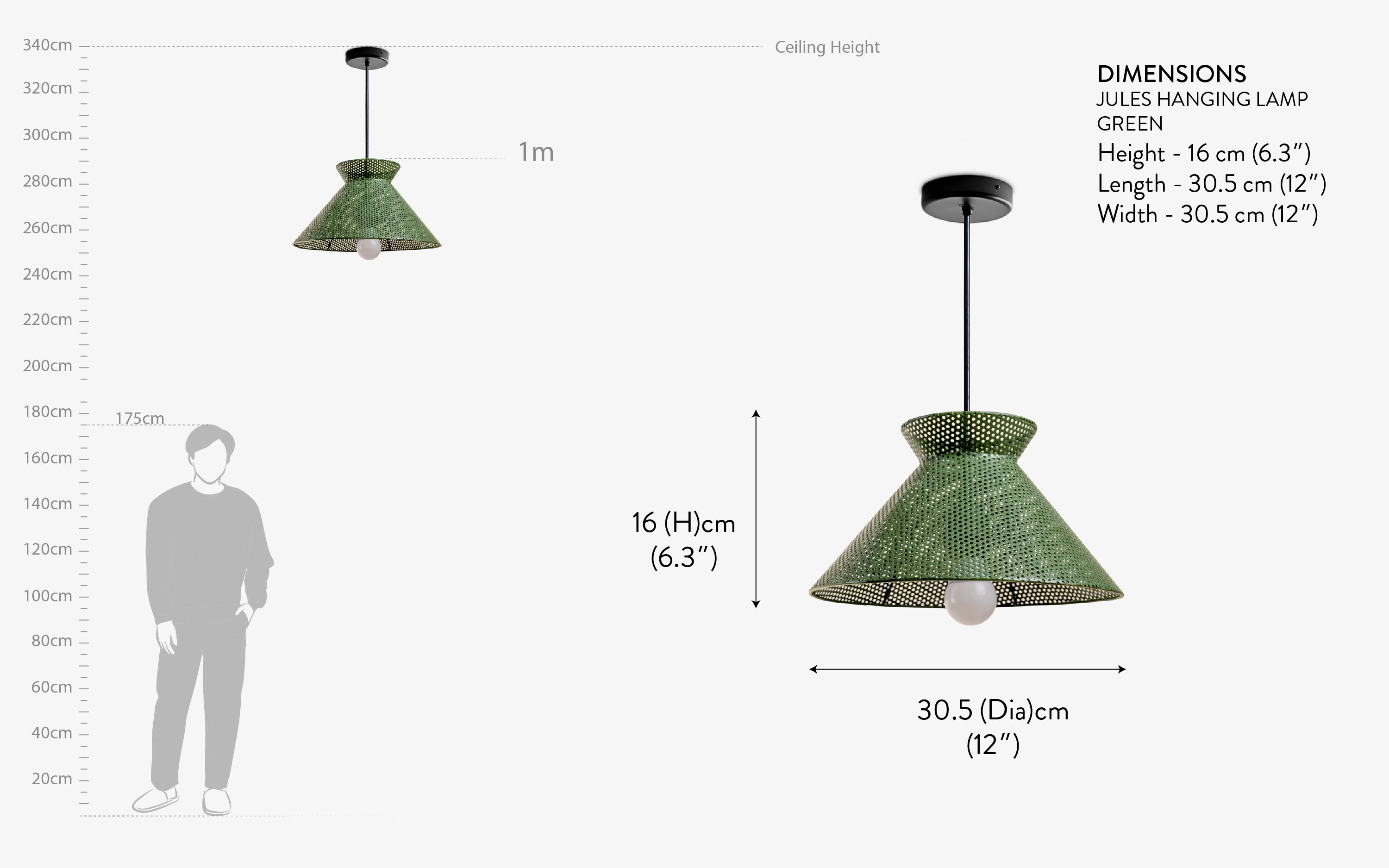 Buy Jules Green Conical Hanging Lamp | Mild Steel - Close shot - from right angle - Orange Tree
