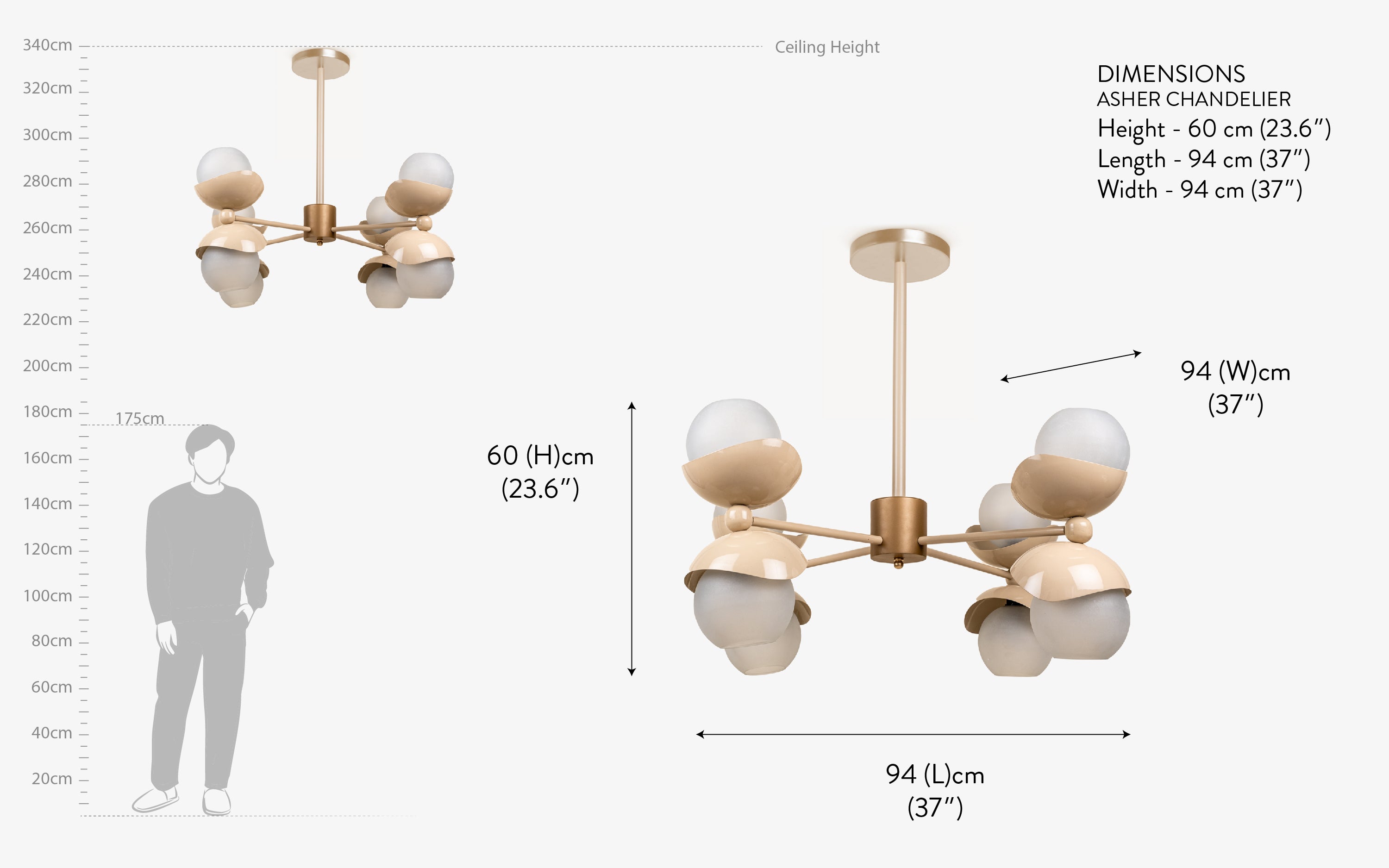 Asher Chandelier Lamp | Globe Frosted Glass Chandelier - Close shot - from right angle - Orange Tree