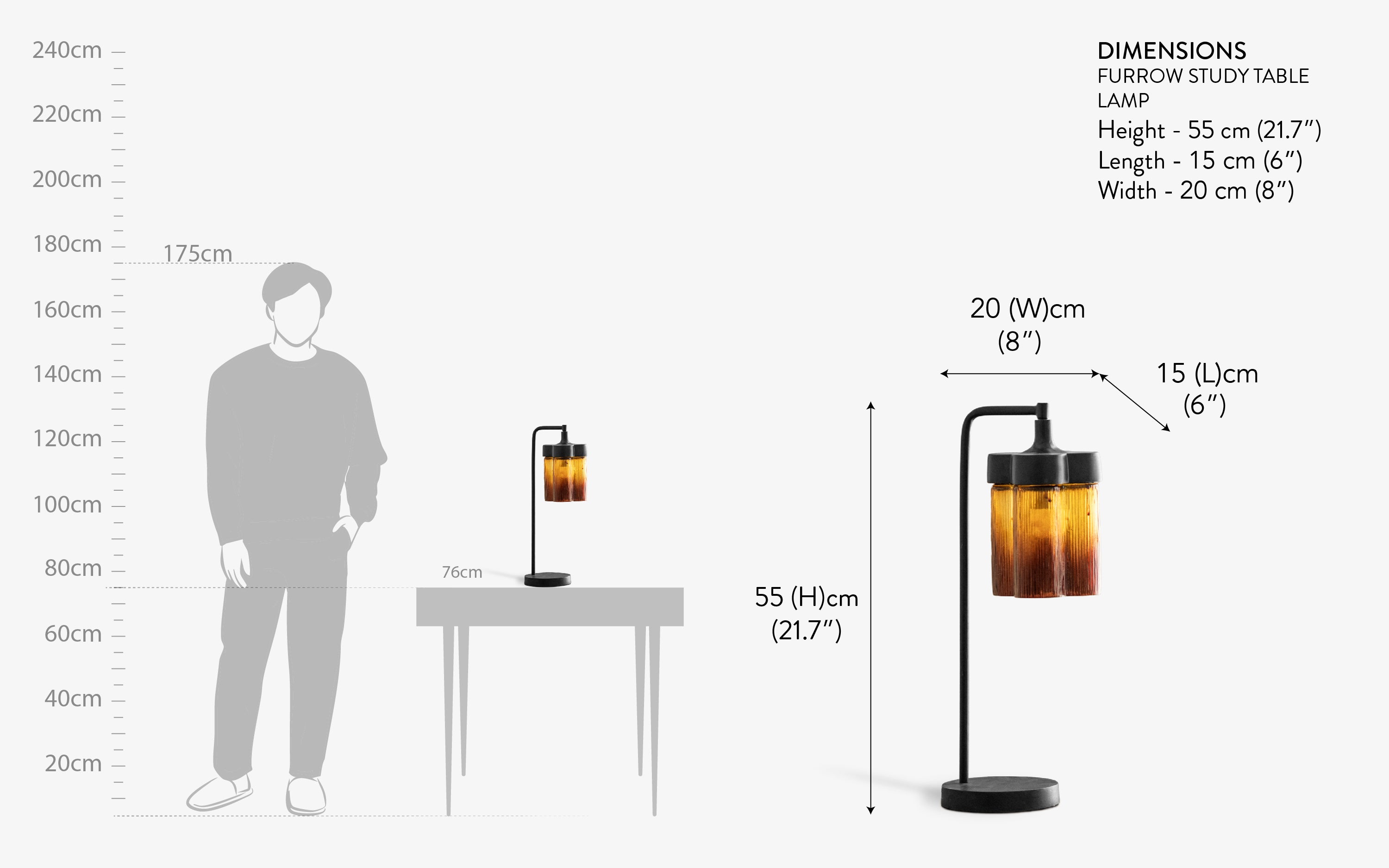 Buy Furrow Glass Table Lamp | Dual Tone Ribbed Glass Lamp - Close shot - from right angle - Orange Tree