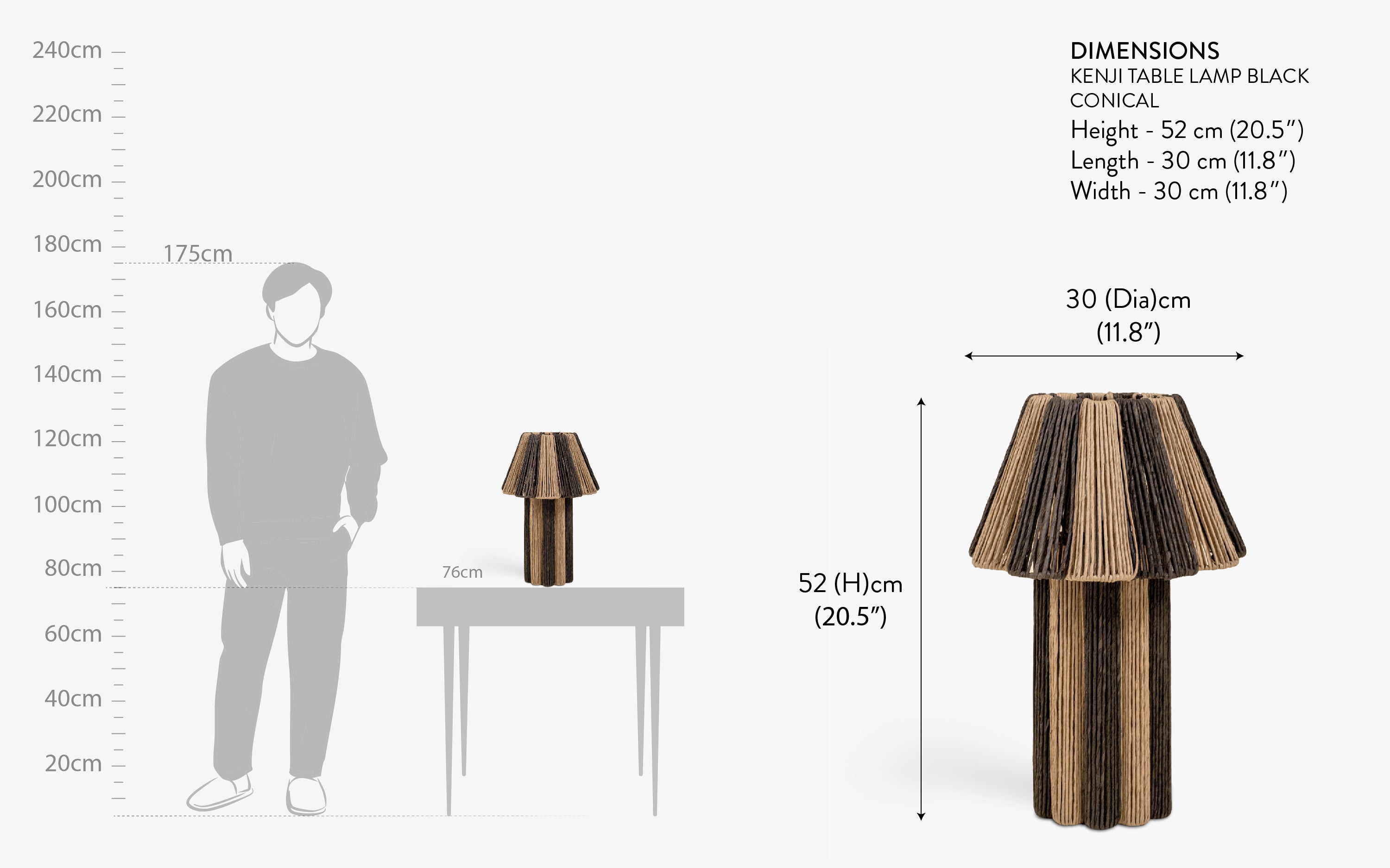 Kenji Conical Table Lamps | Raffia Shade Side Table Lamp - Close shot - from right angle - Orange Tree