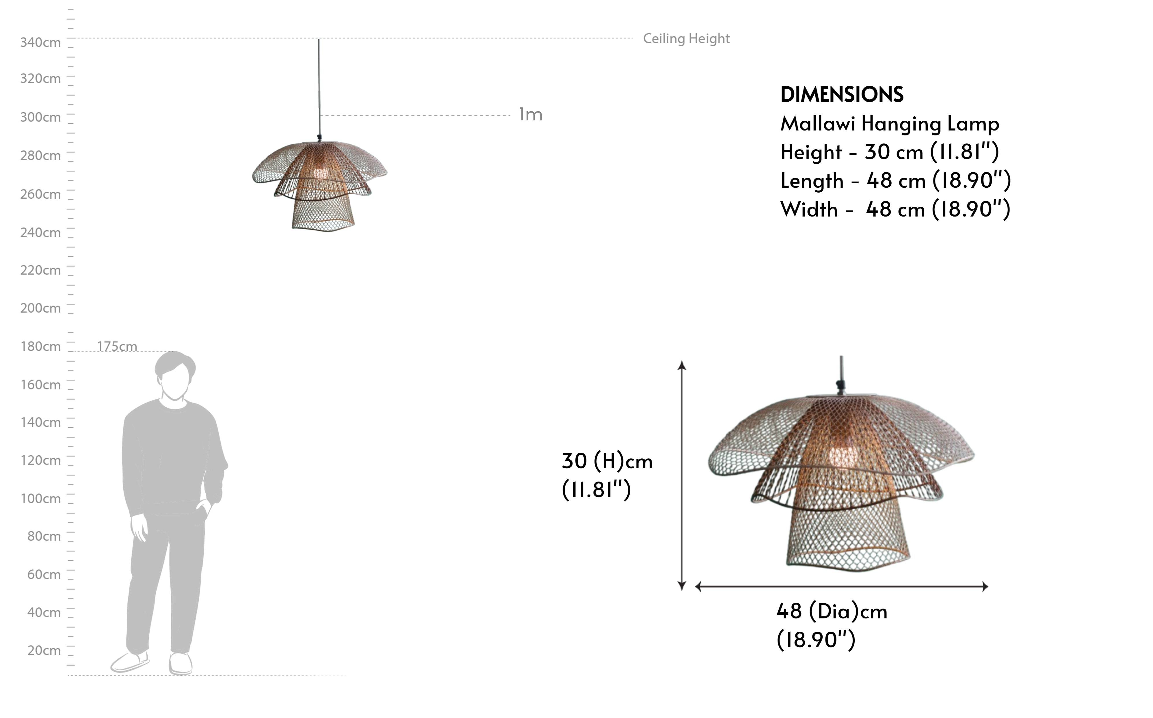 Buy Mallawi Metal Hanging Lamp | Ceiling Lamp - Close shot - from right angle - Orange Tree