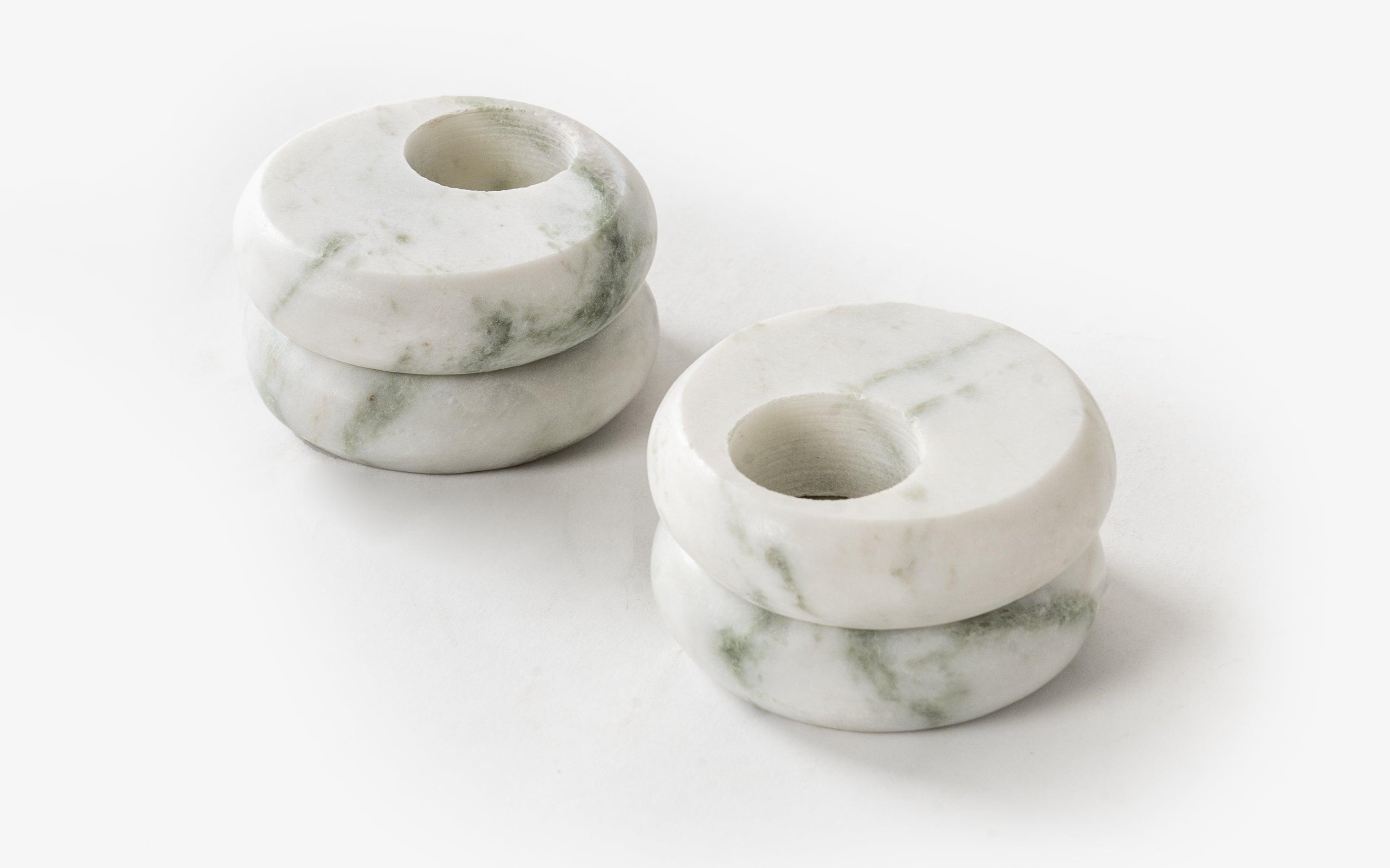 Mellow Marble Candle stand Set of 2 in Greean Matte Finish - with white background - Orange Tree