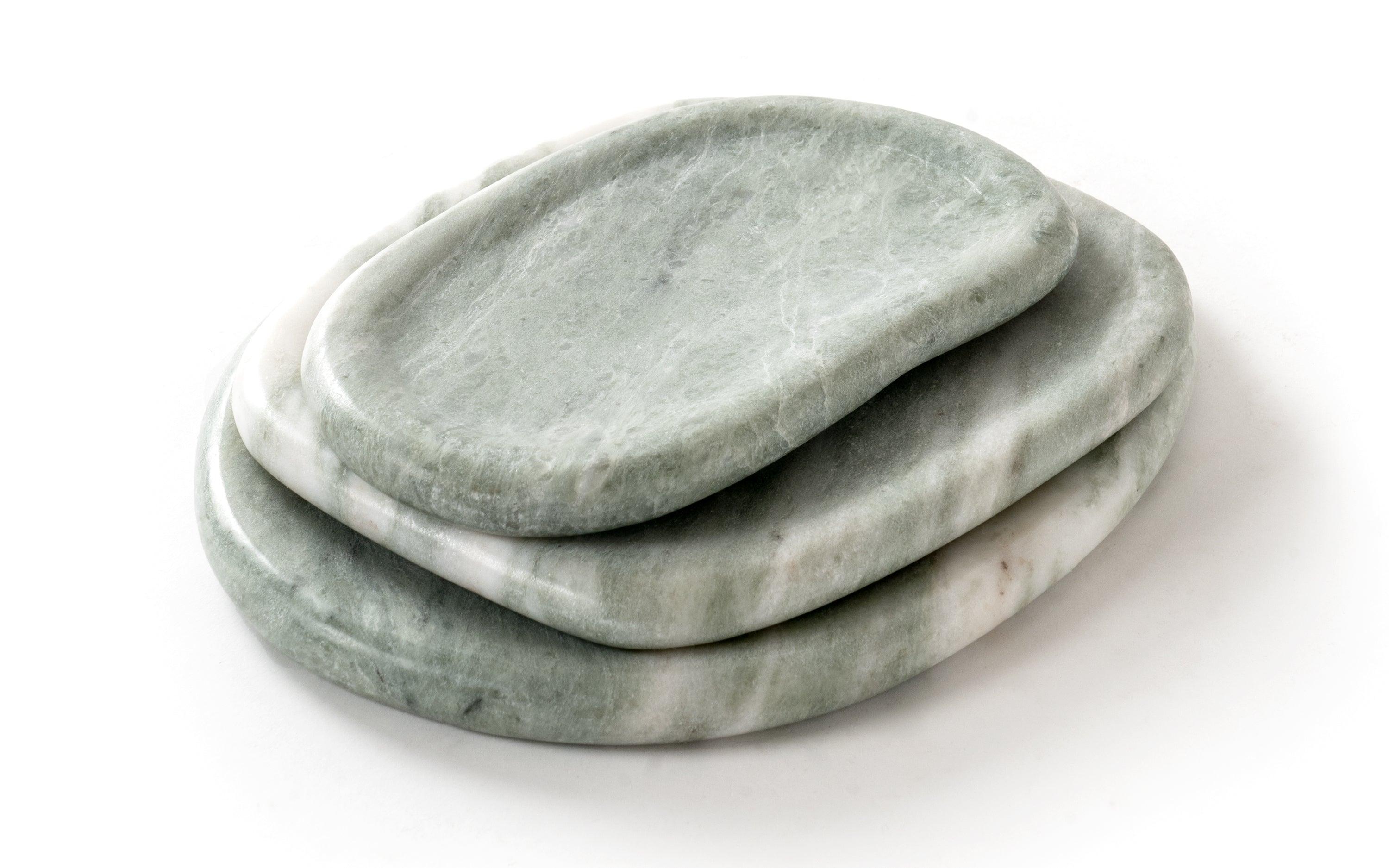 Mellow Marble Platter Big Size in Green Matte Finish - Close shot - from left angle - Orange Tree