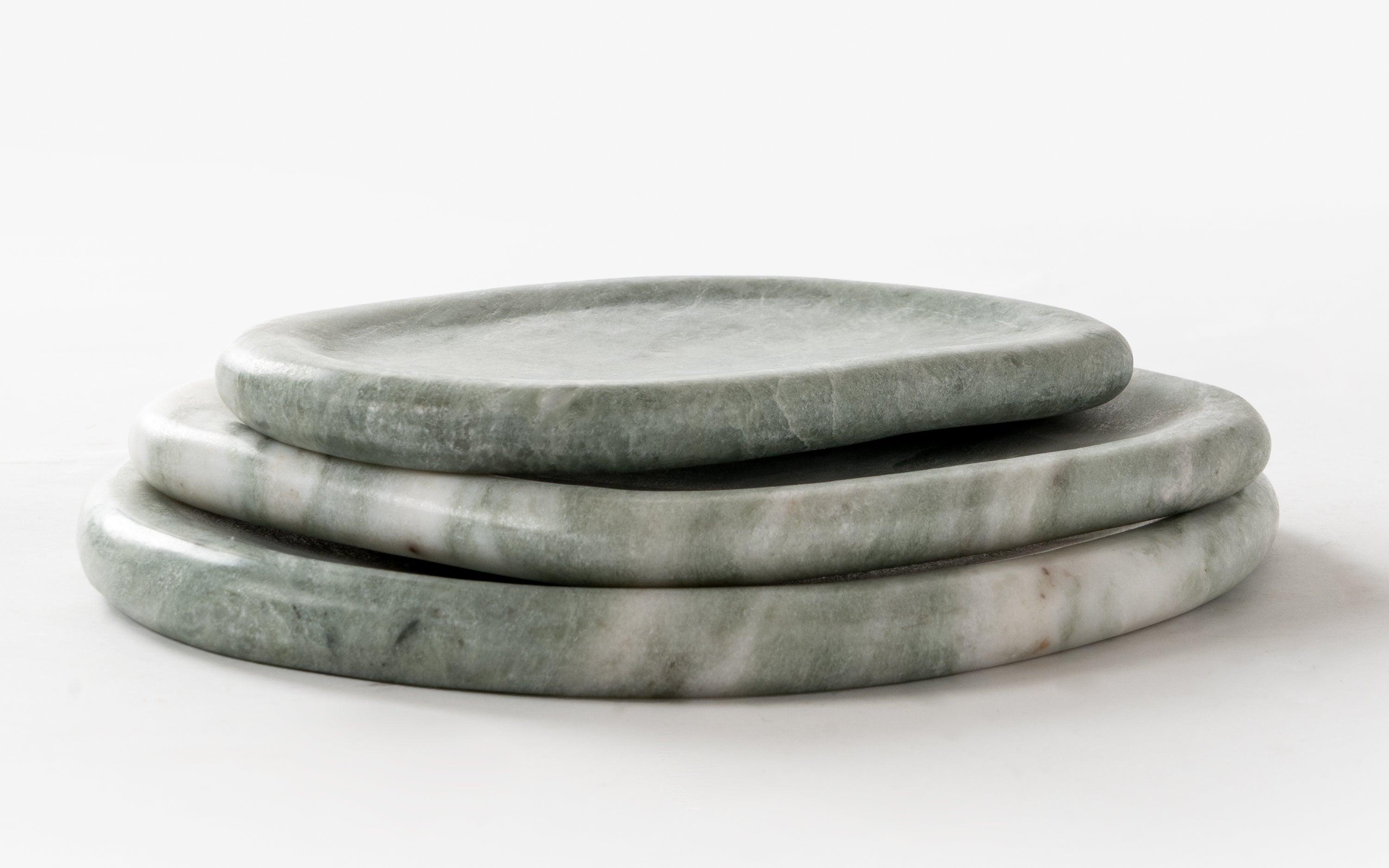 Mellow Marble Platter Set of 3 in Green Matte Finish - with white background - Orange Tree