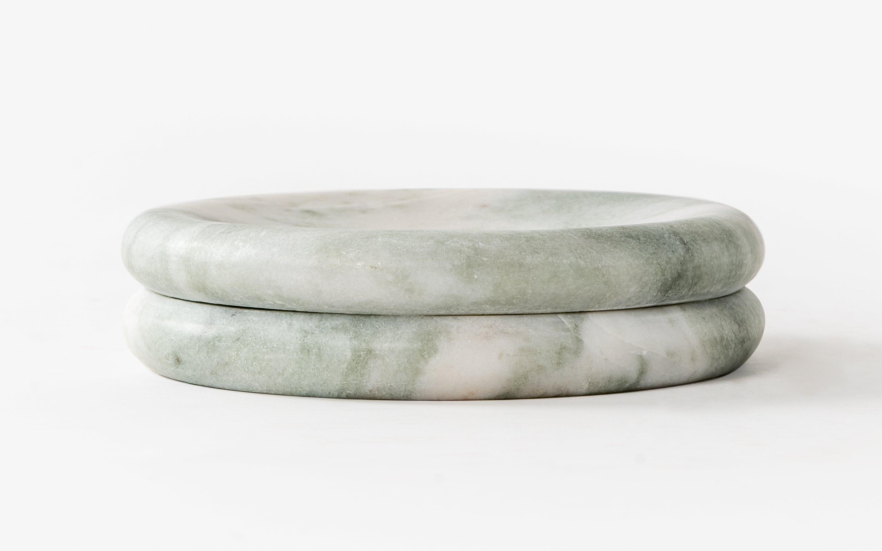 Mellow Trinket Tray in Aravali Green Marble, Matte Finish - Close shot - from left angle - Orange Tree