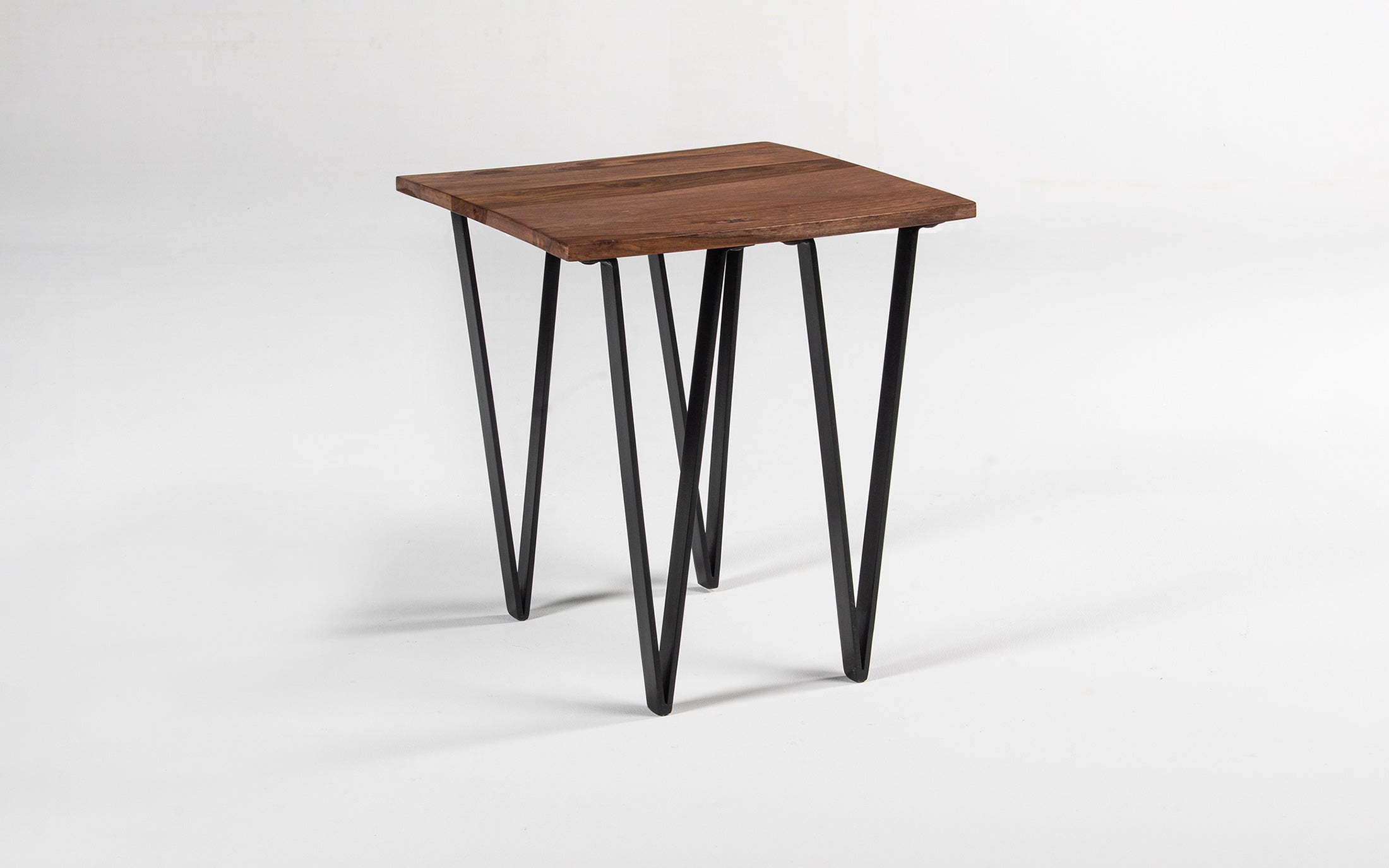 Metric Sheesham Wood Side Table with Metal Legs - with white background - Orange Tree