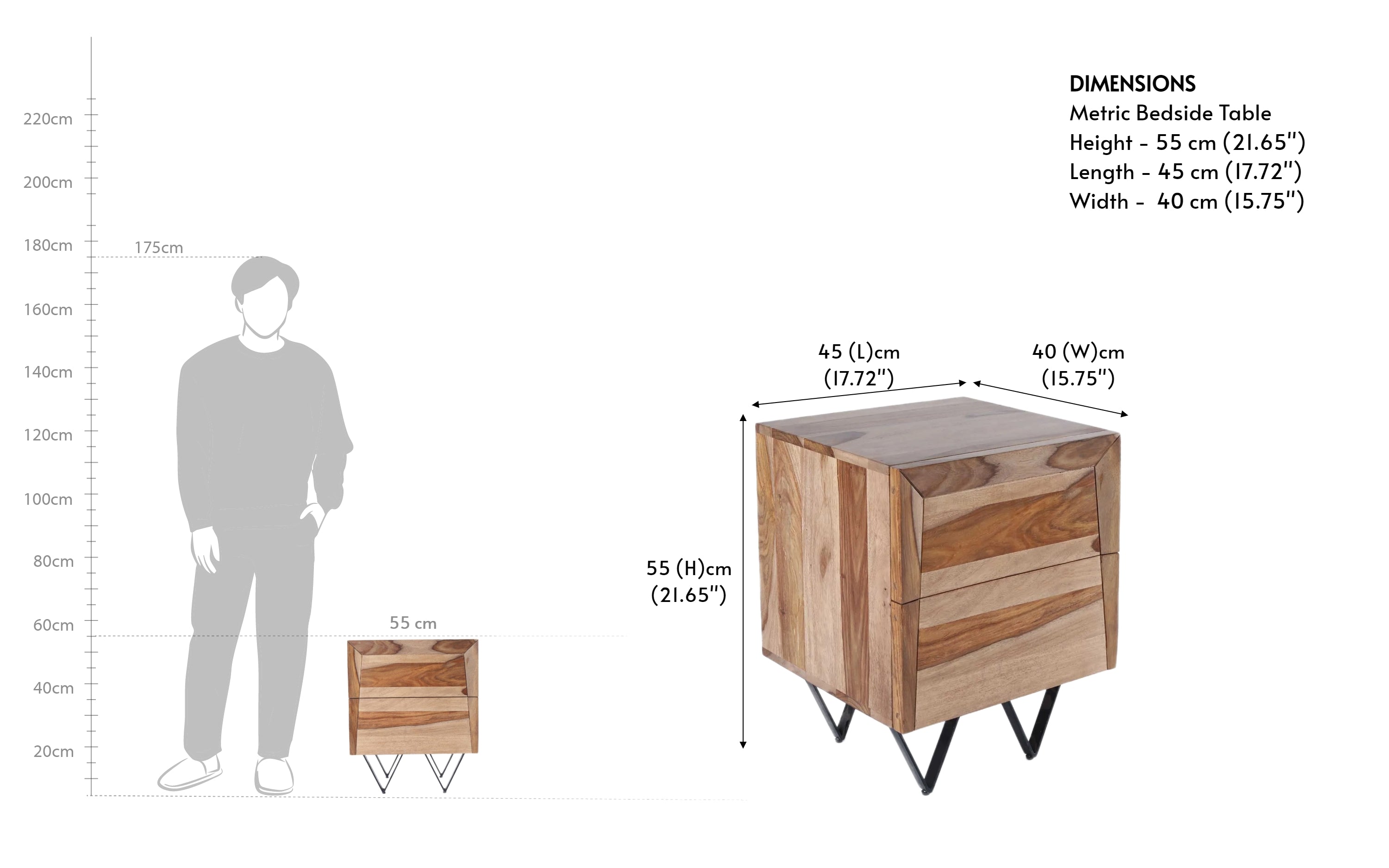 Buy Metric Bedside Solid Wood Table with 2 Drawers - Close shot - Orange Tree