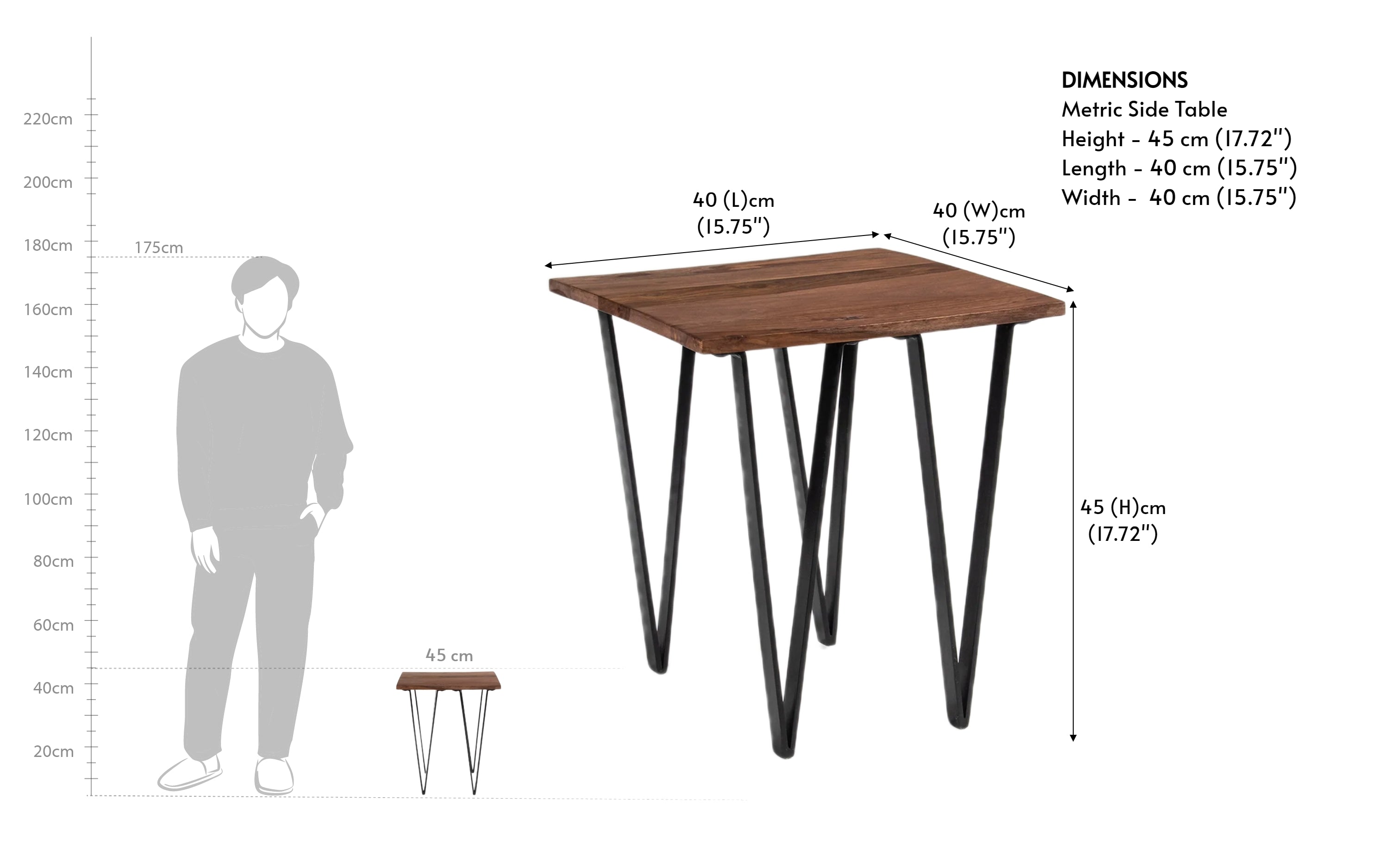 Metric Sheesham Wood Side Table with Metal Legs - Close shot - Orange Tree