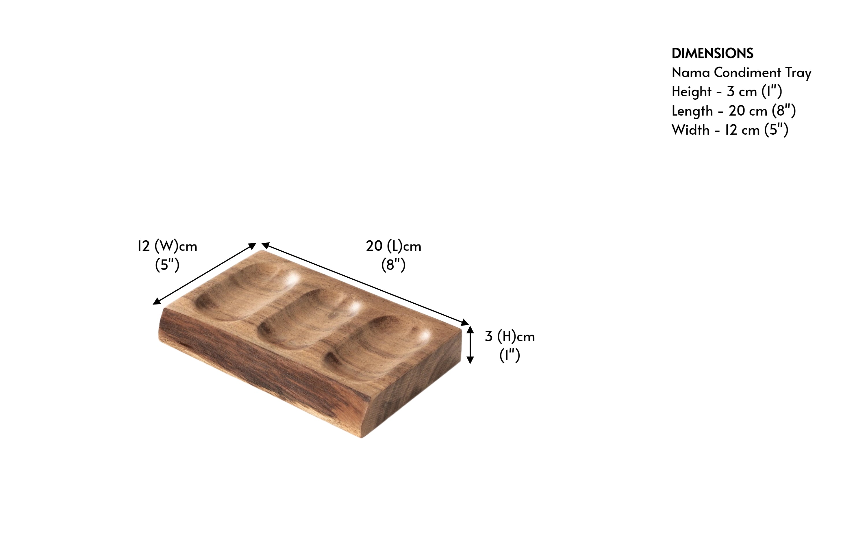 Nama Condiment Wooden serving Tray in Walnut Finish - Close shot - from right angle - Orange Tree