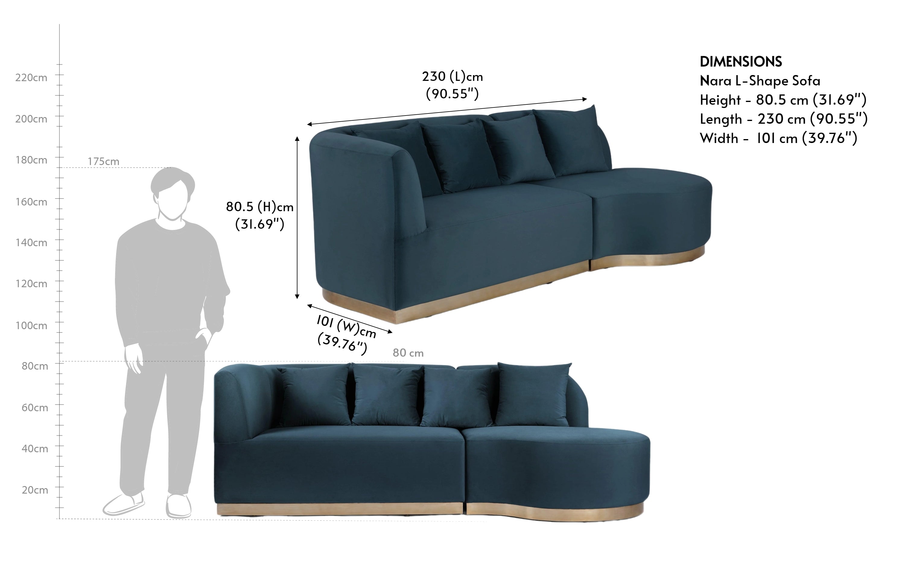 Nara L-Shape Navy Blue Sectional Sofa | Luxury Couch​ - Close shot - Orange Tree