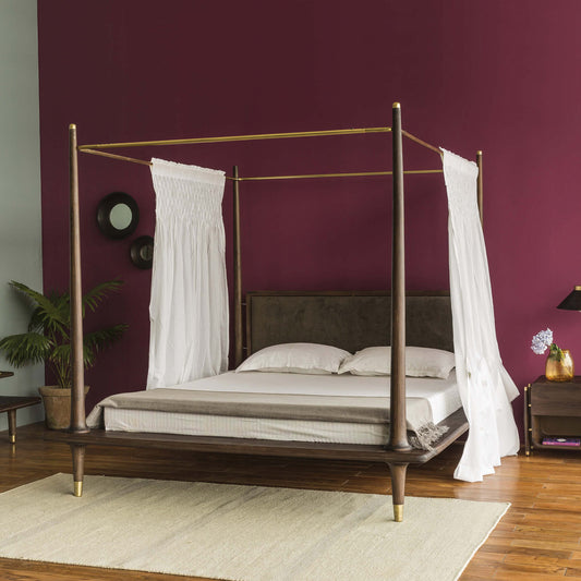 Navah Queen Size Teak Wood Canopy Bed