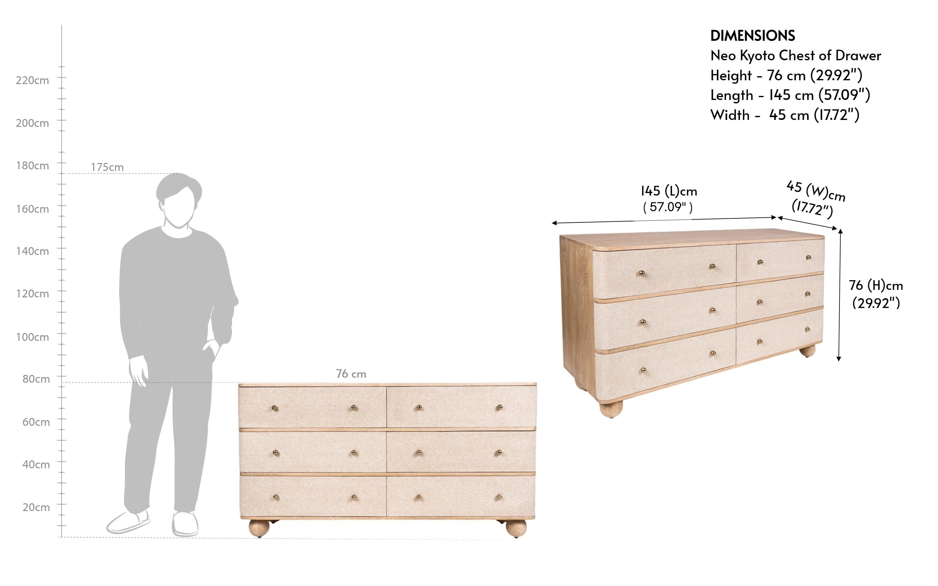 Neo Kyoto 6 Drawers Chest of Drawers | Mango Wood & Fabric - with white background - Orange Tree