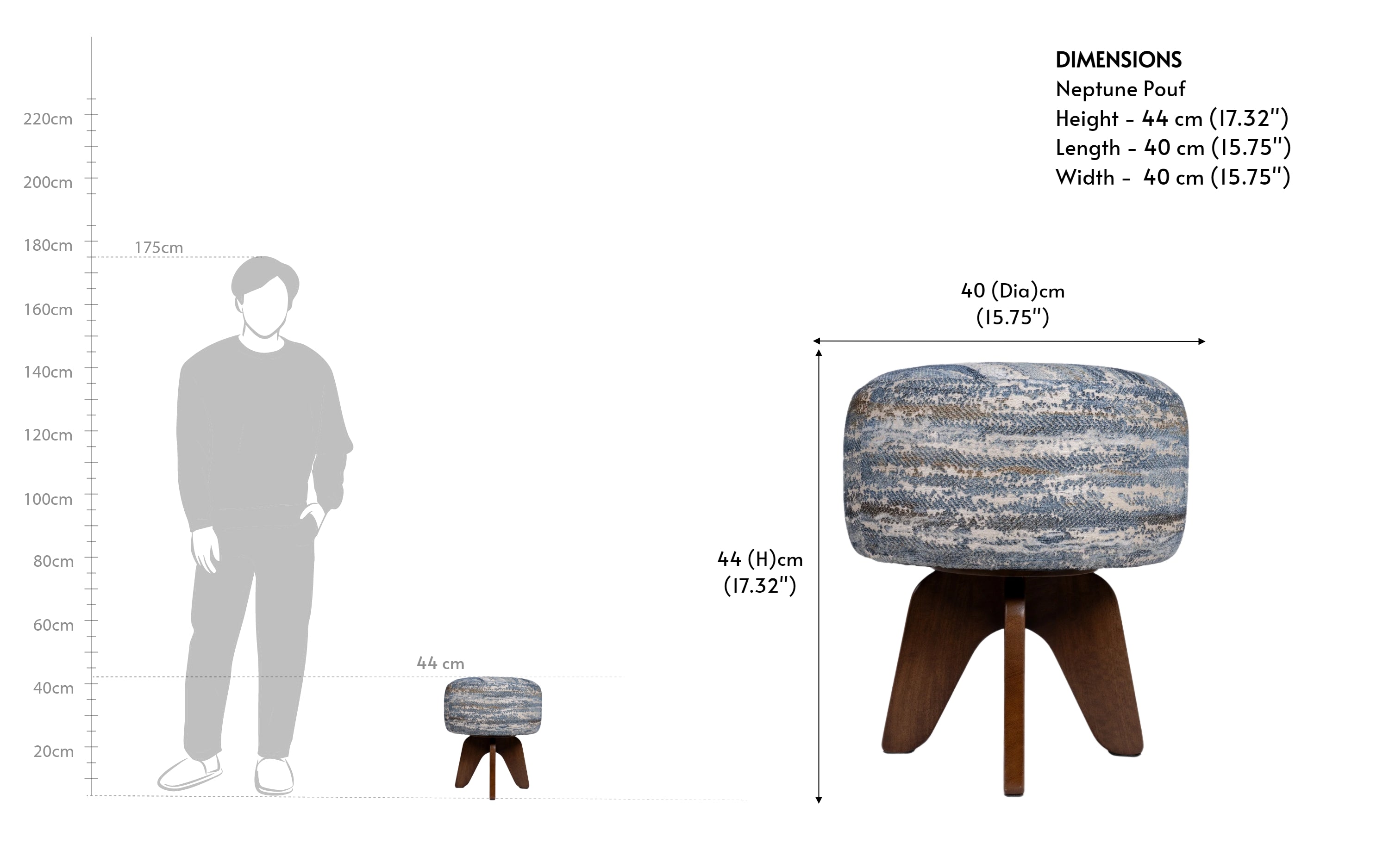 Buy Neptune Pouf Chair | Upholstery, Mango Wood, Walnut Finish - Close shot - Orange Tree