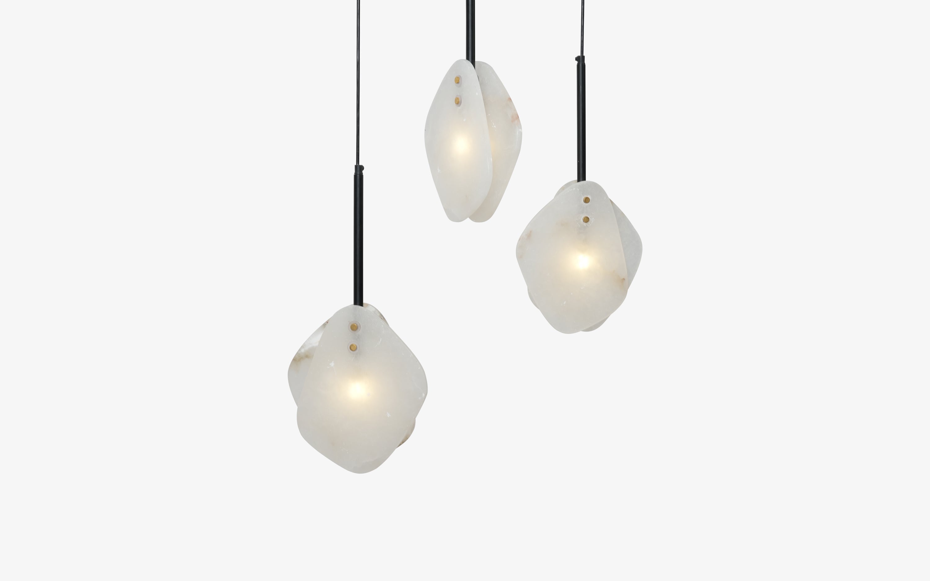 Nara Cluster Hanging Lamp of 3 in Alabaster & Black Metal - with white background - Orange Tree
