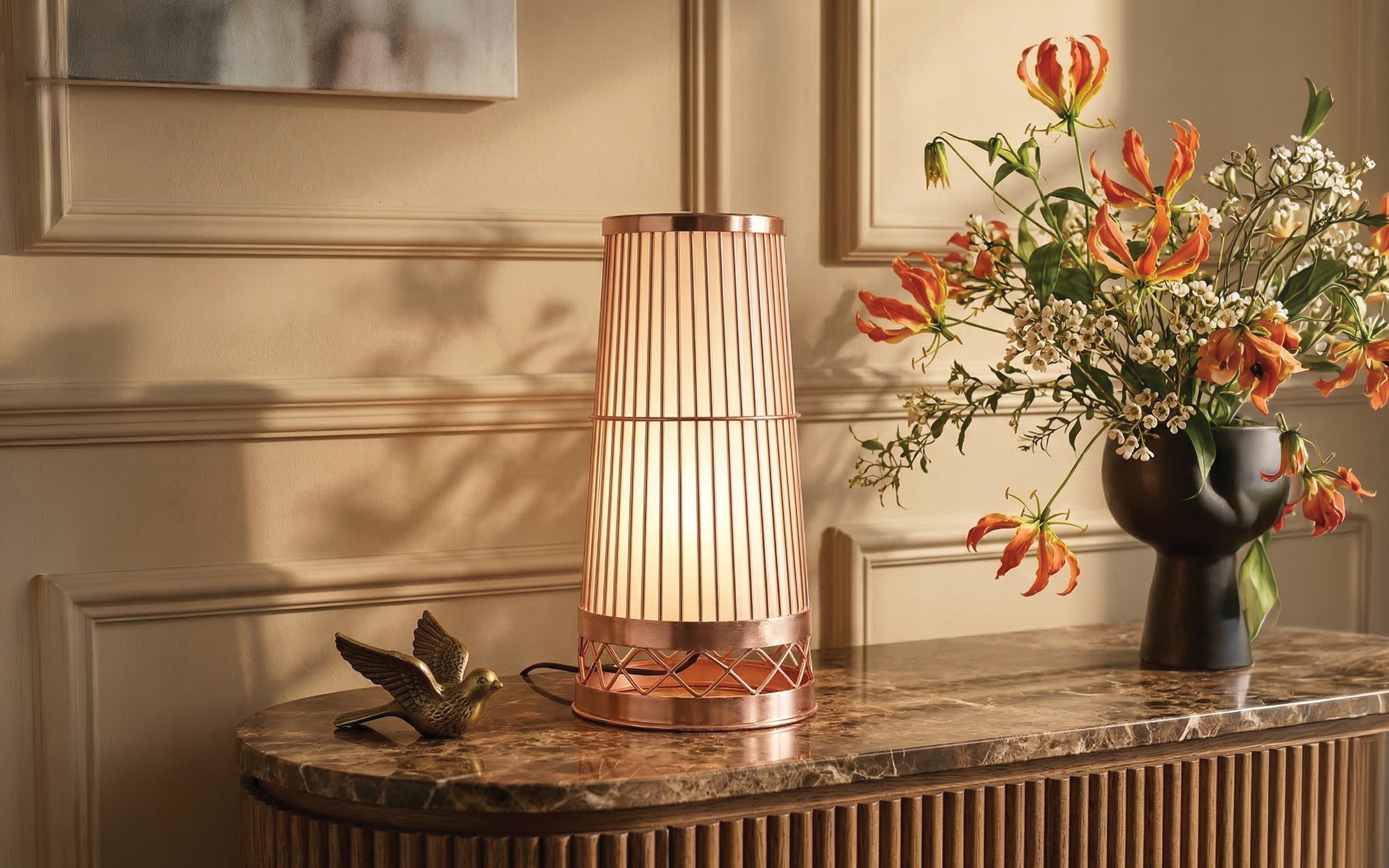 Katra Copper LED Bedside Metal Table Lamp - Orange Tree