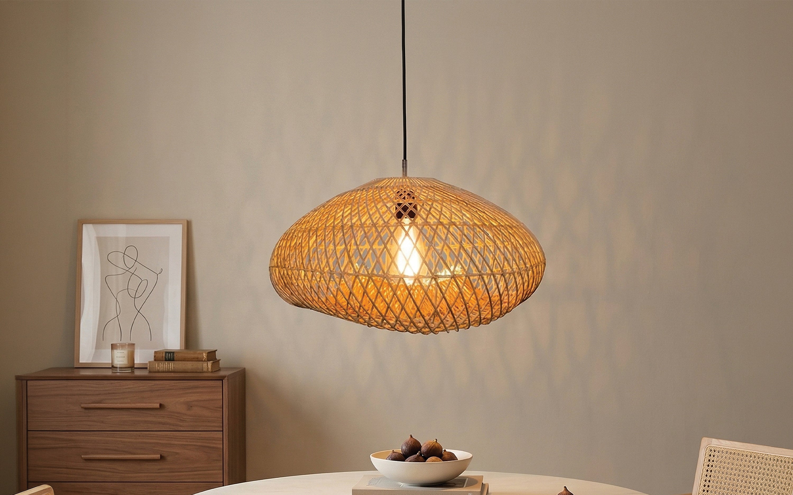 Cloud Natural Rattan Cane Pendant Light - Orange Tree