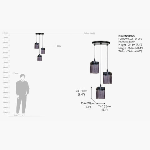 Furrow Cluster of 3 Hanging Lamp