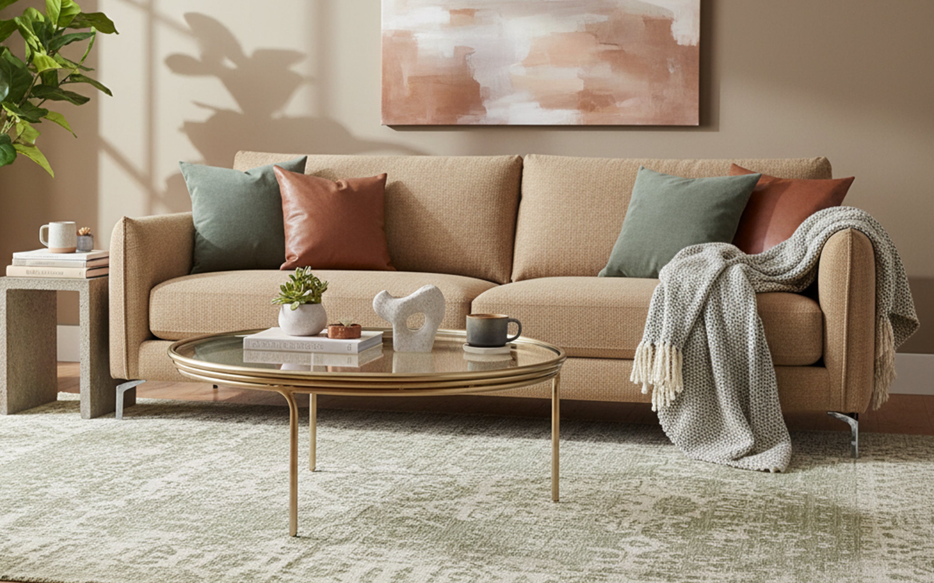 Olivia Round Glass Top Coffee Table with Brass Metal Legs - Orange Tree