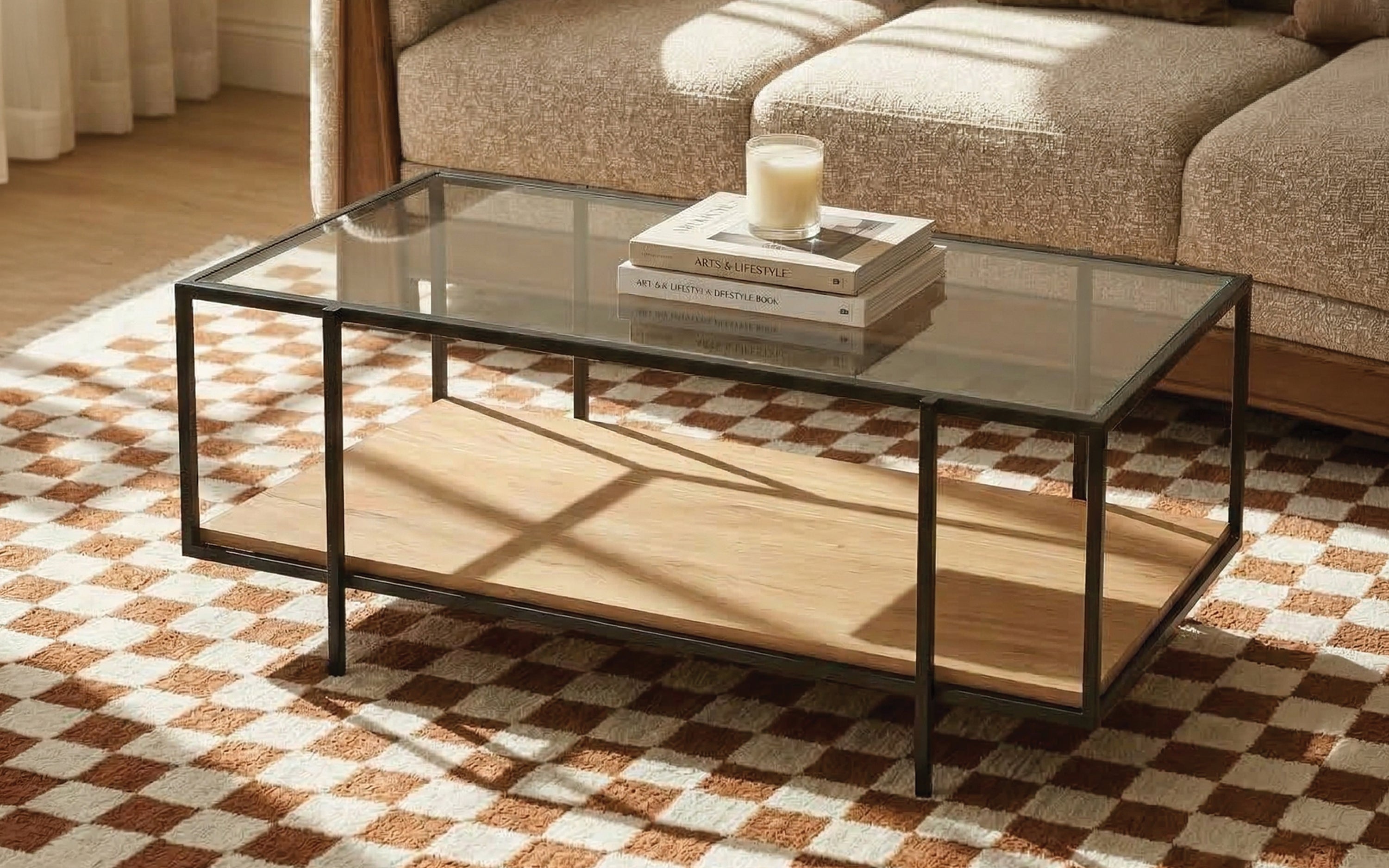 Mira Rectangle Glass Top Coffee Table with Black Metal Frame - Orange Tree