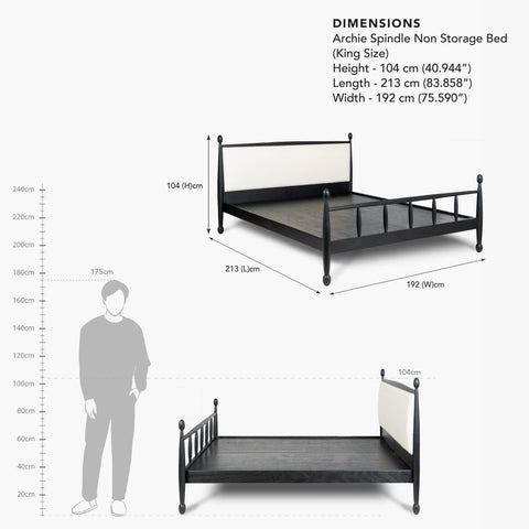 Archie Spindle Non Storage Bed (King, Queen)