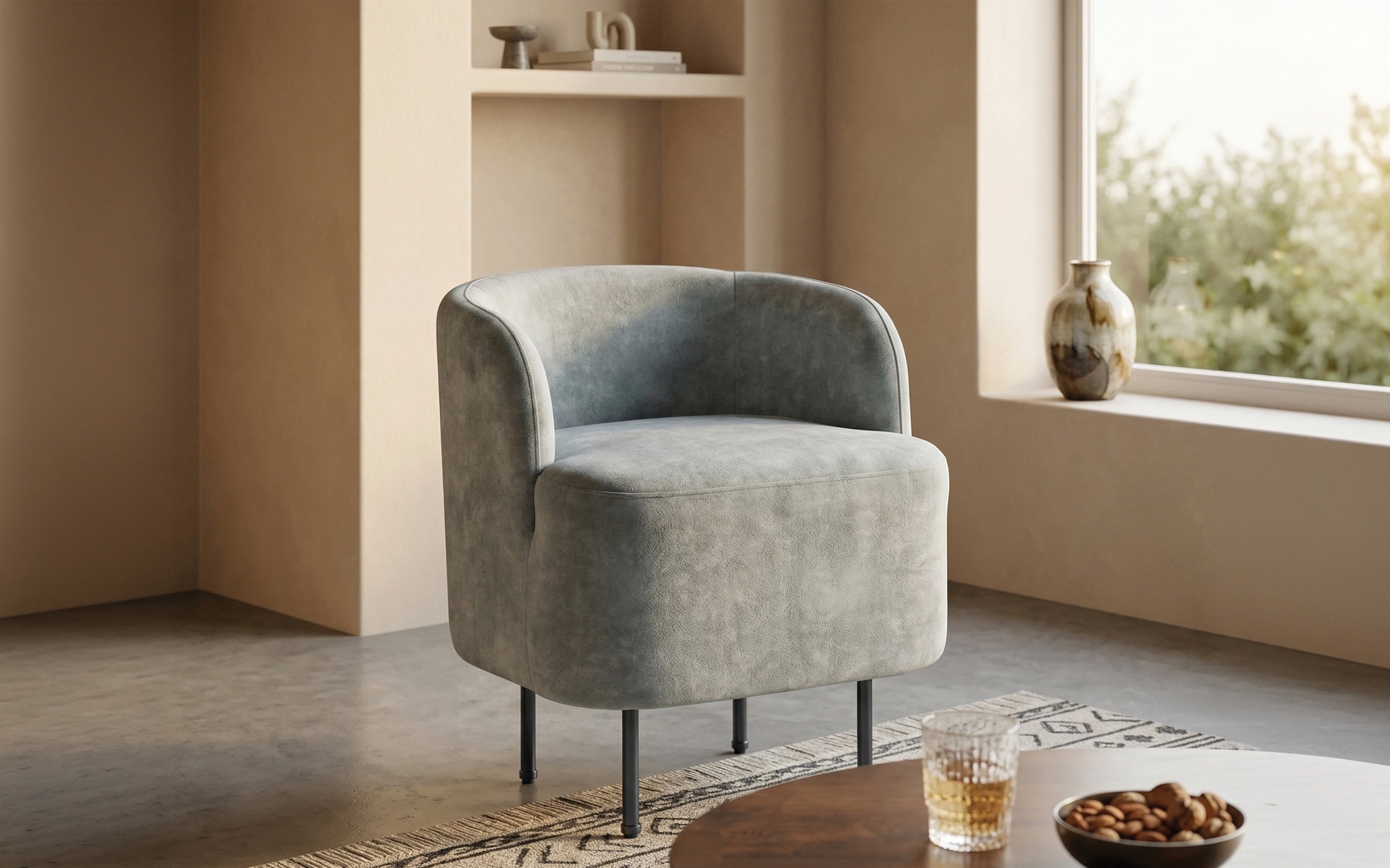 Katashi Round Lounge Chair for Bedroom. - Orange Tree