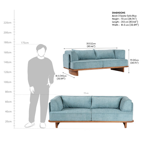 Anish 3 Seater Sofa Blue