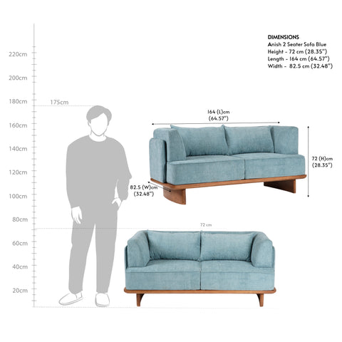 Anish 2 Seater Sofa Blue