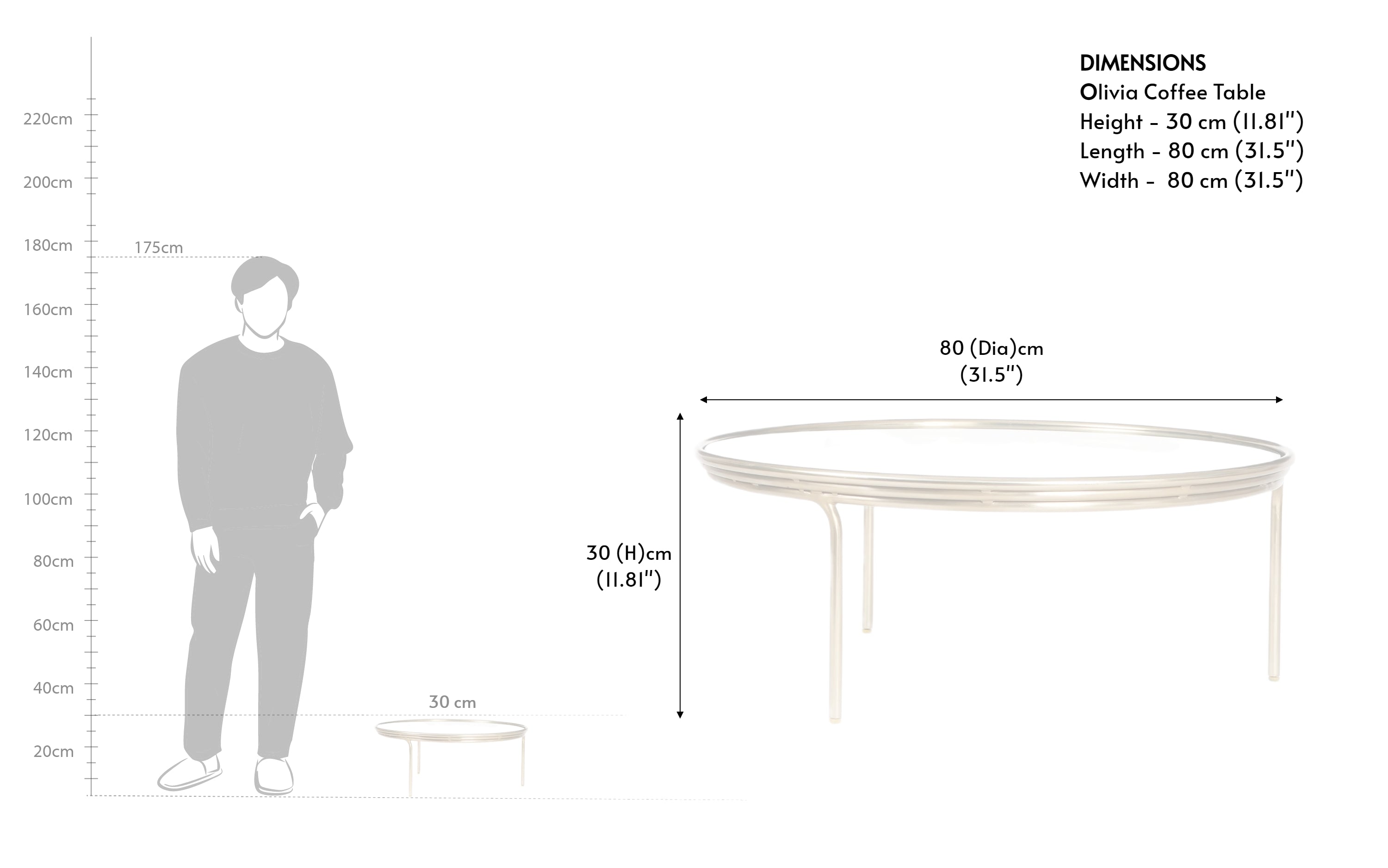Olivia Round Glass Top Coffee Table | Brass Metal - Close shot - from left angle - Orange Tree