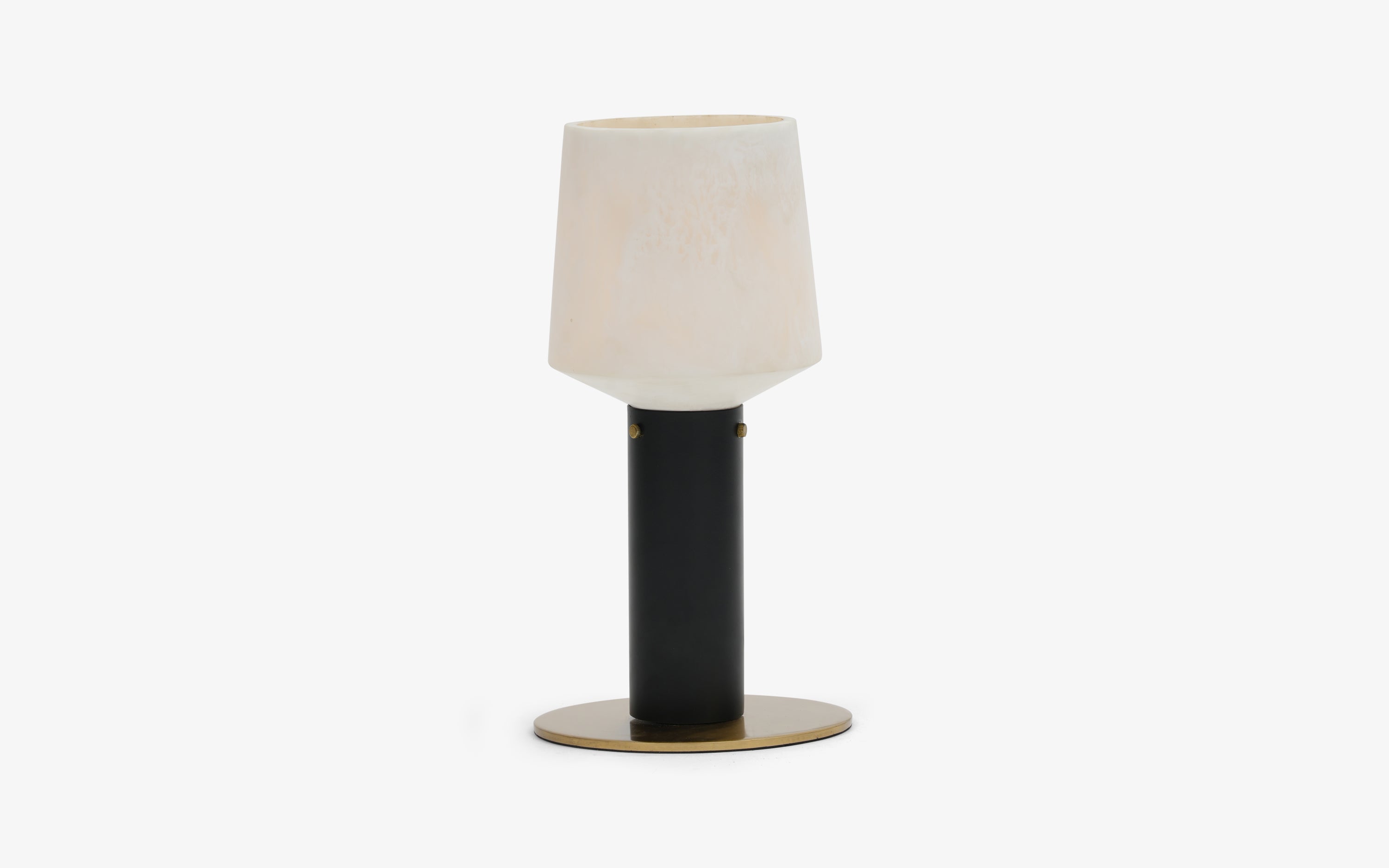 Orira Cylindrical Table Lamp | White Shade & Black Metal base - with white background - Orange Tree