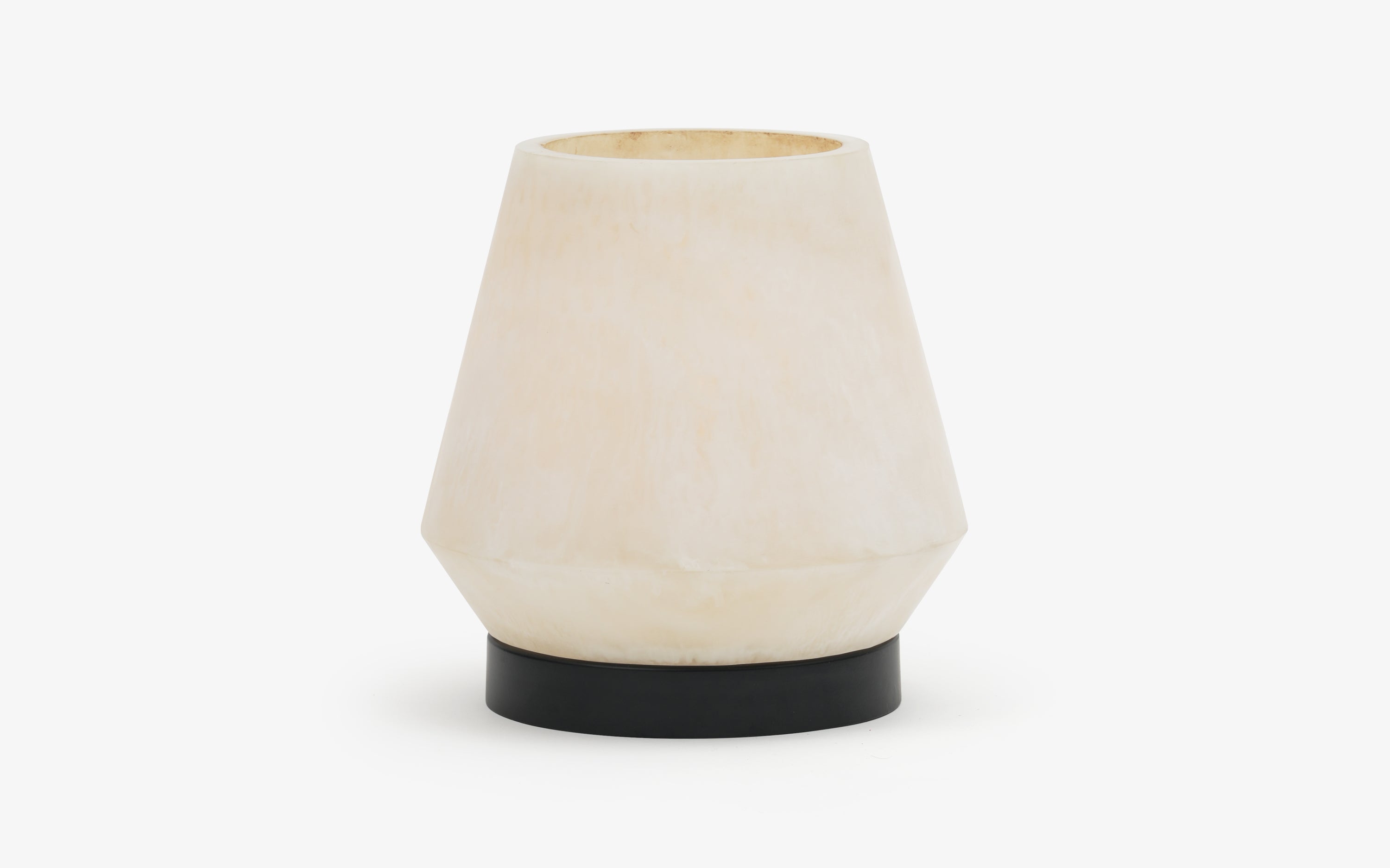 Orira Small Round Table Lamp | Marble Resin with Black Base - with white background - Orange Tree