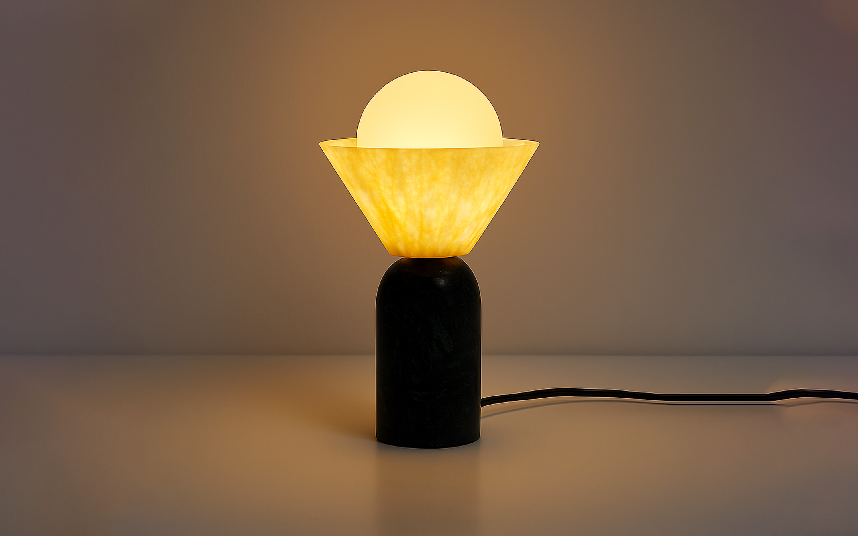 Pollux Cylindrical Marble Table Lamp | Opal Glass Globe - Close shot - Orange Tree
