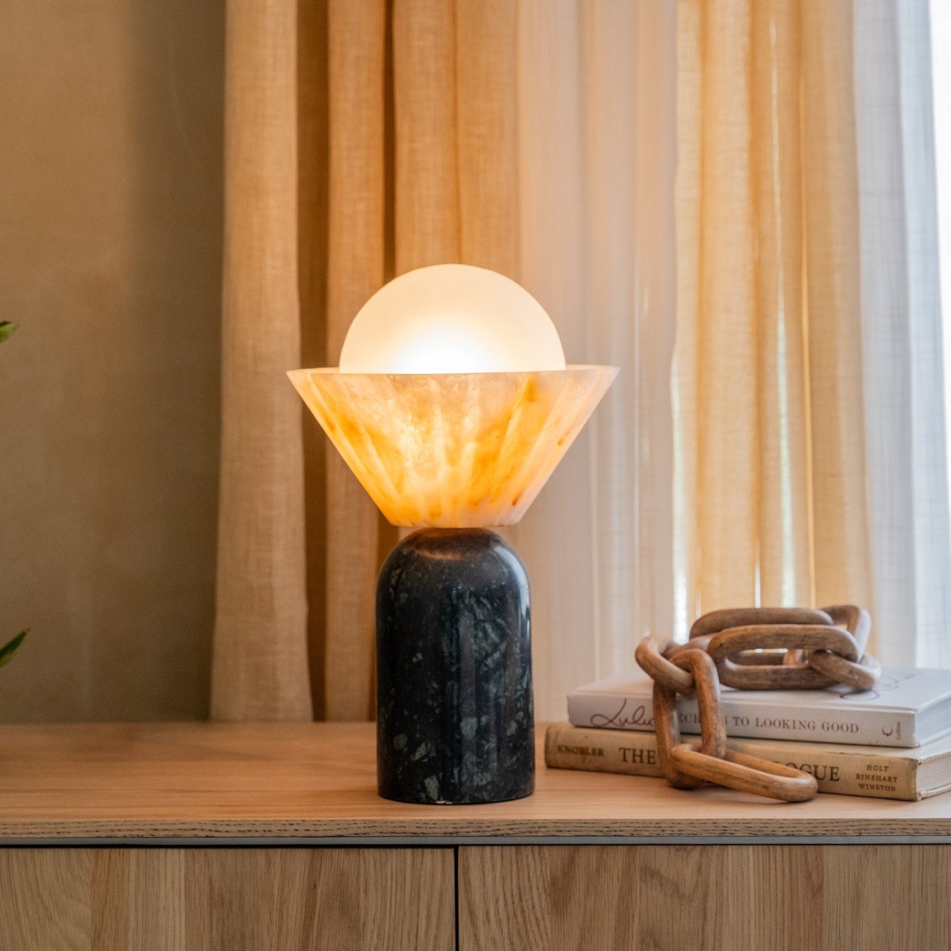 Halo Tall Table Lamp | Red Cherry Marble with White Cotton Shade