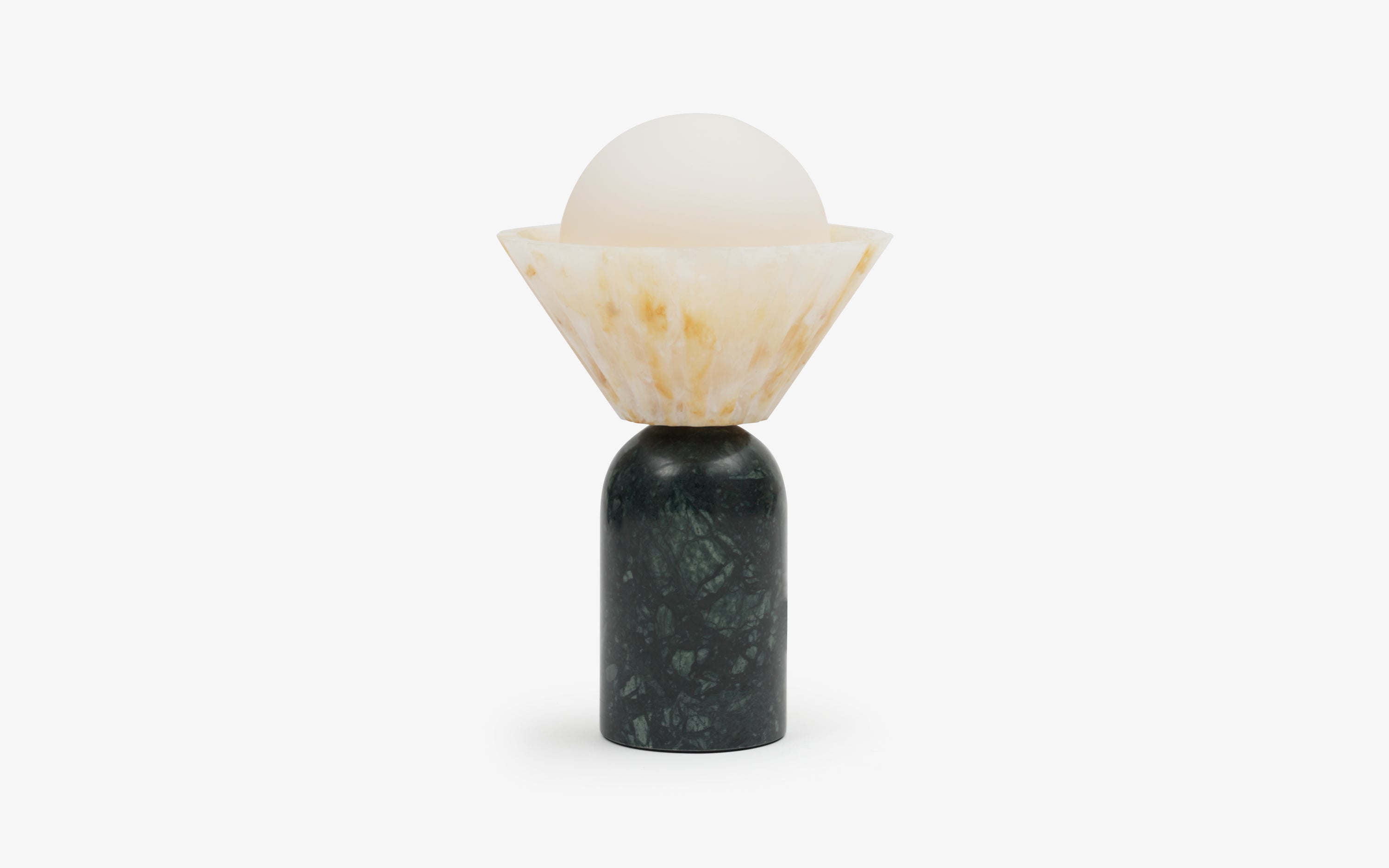 Pollux Cylindrical Marble Table Lamp | Opal Glass Globe - with white background - Orange Tree