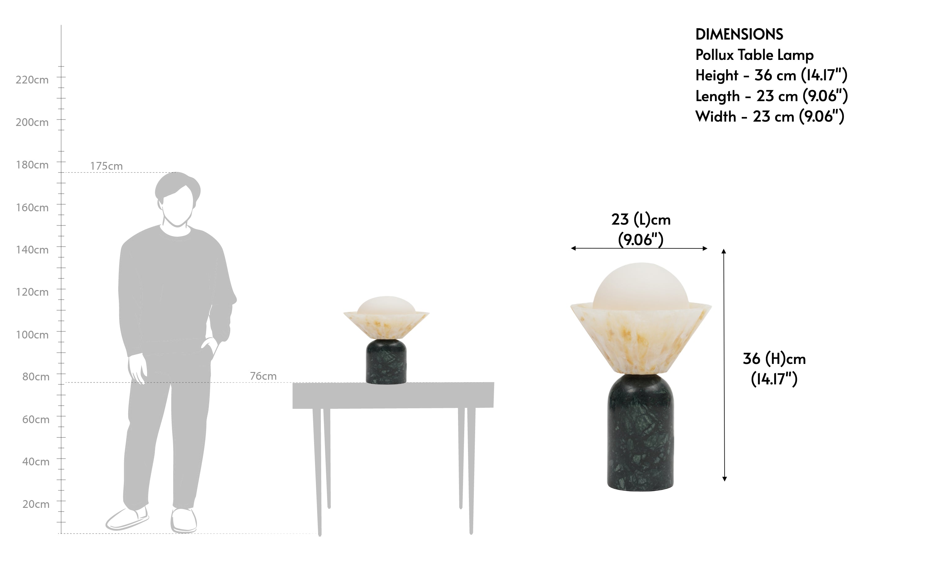 Pollux Cylindrical Marble Table Lamp | Opal Glass Globe - Close shot - from right angle - Orange Tree