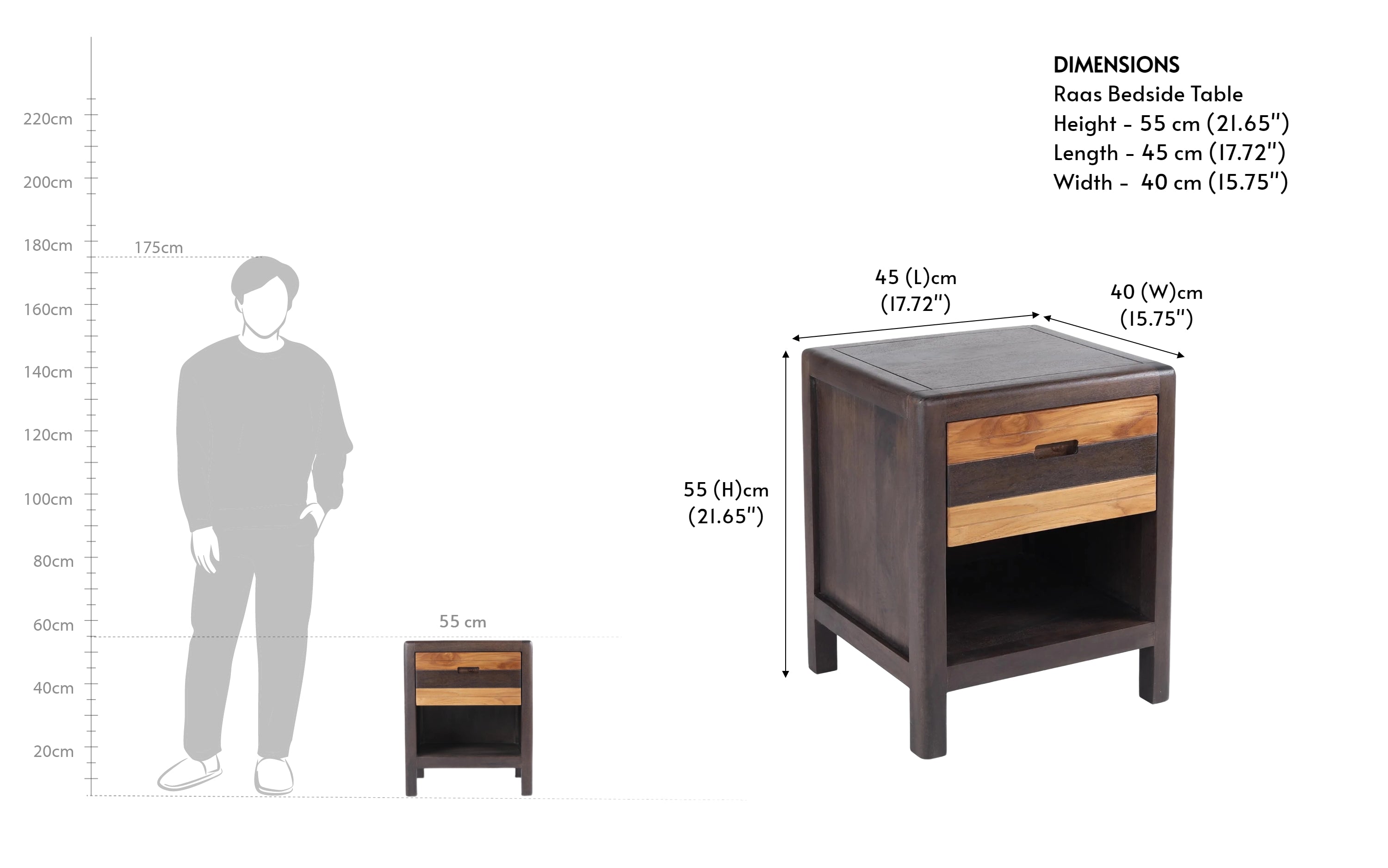 Raas Wooden Storage Bedside Table | Bedside Table with Drawer - Close shot - Orange Tree