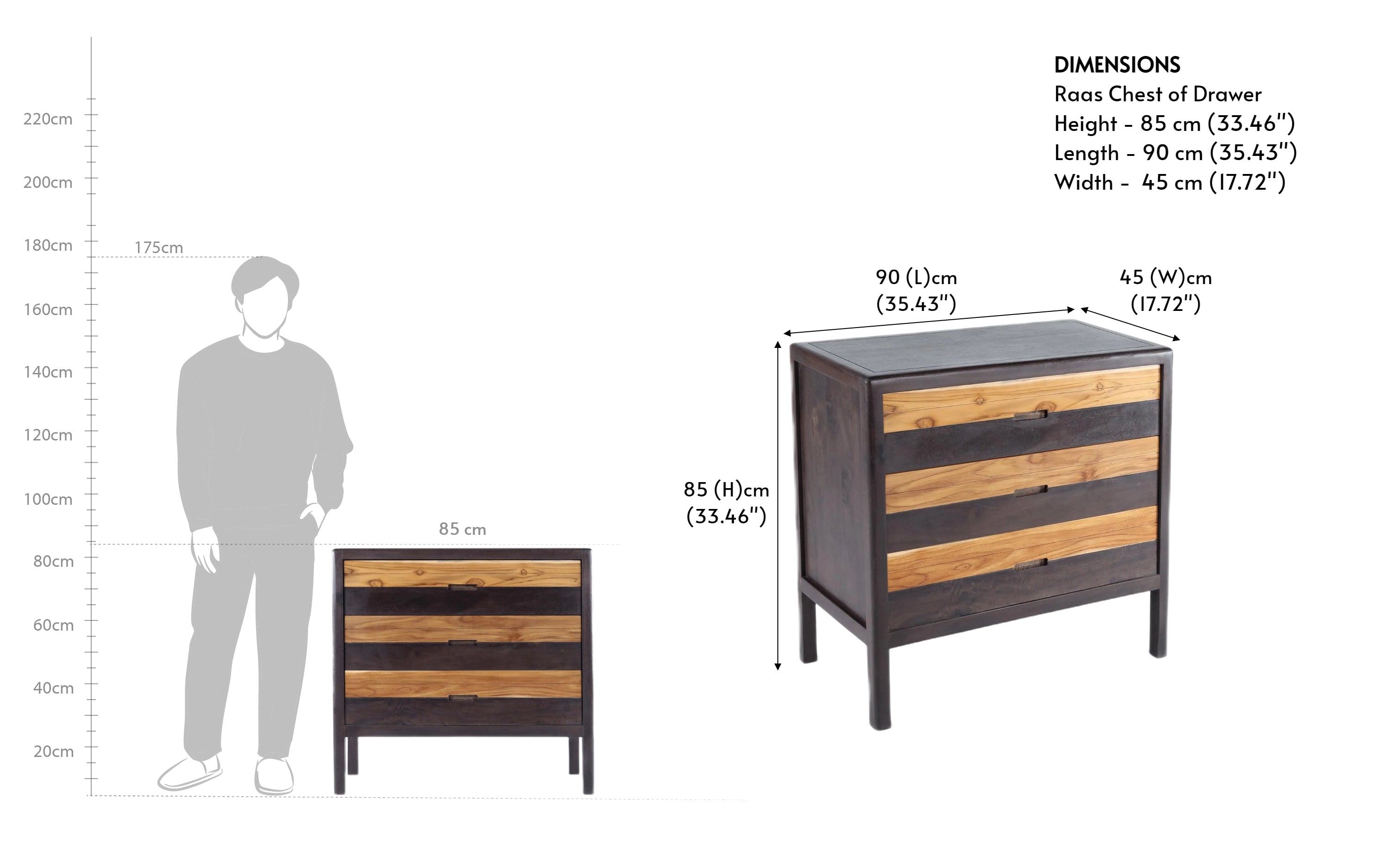 Raas 3 Drawers Wooden Chest of Drawers | Teak Wood - Close shot - Orange Tree