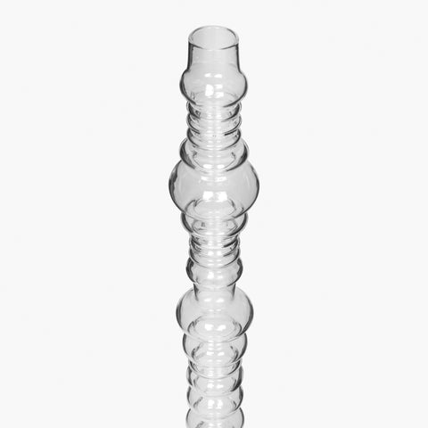 Reef clear glass floor lamp product view highlighting vertical stacked glass shape.