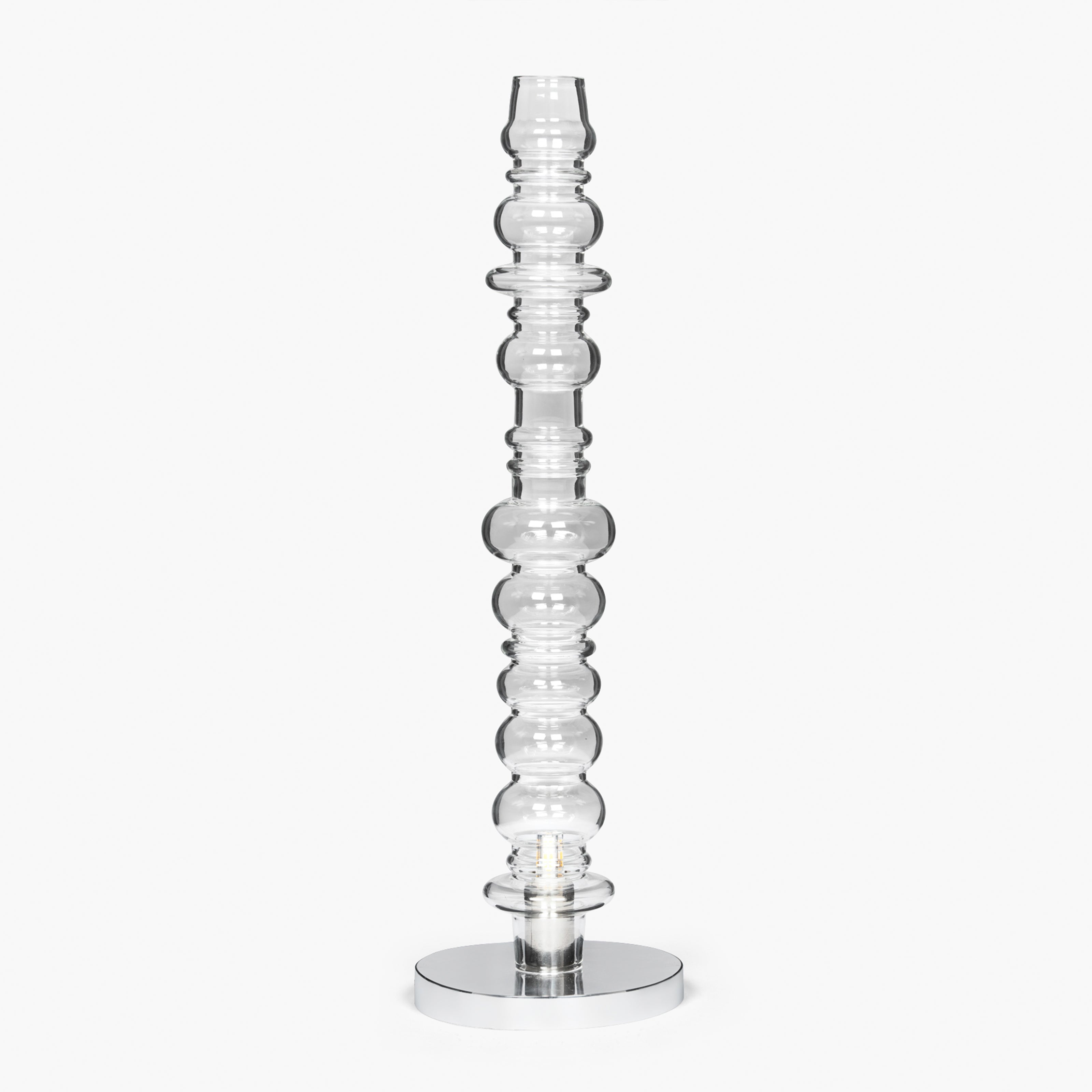Clear glass table lamp with chrome base, modern decorative table light