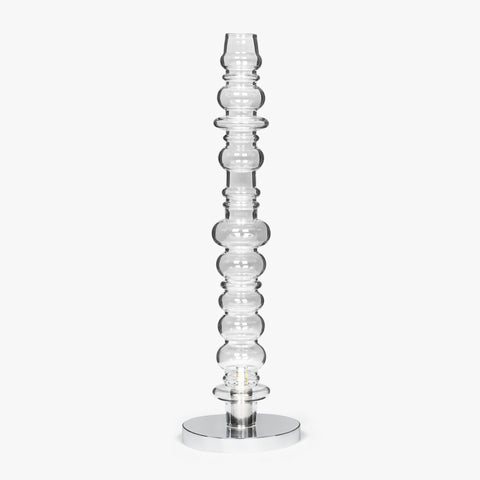 Clear glass table lamp with chrome base, modern decorative table light