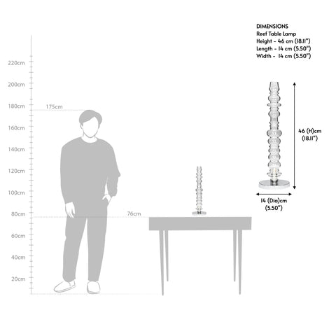 Clear glass table lamp dimensions diagram for modern interior lighting