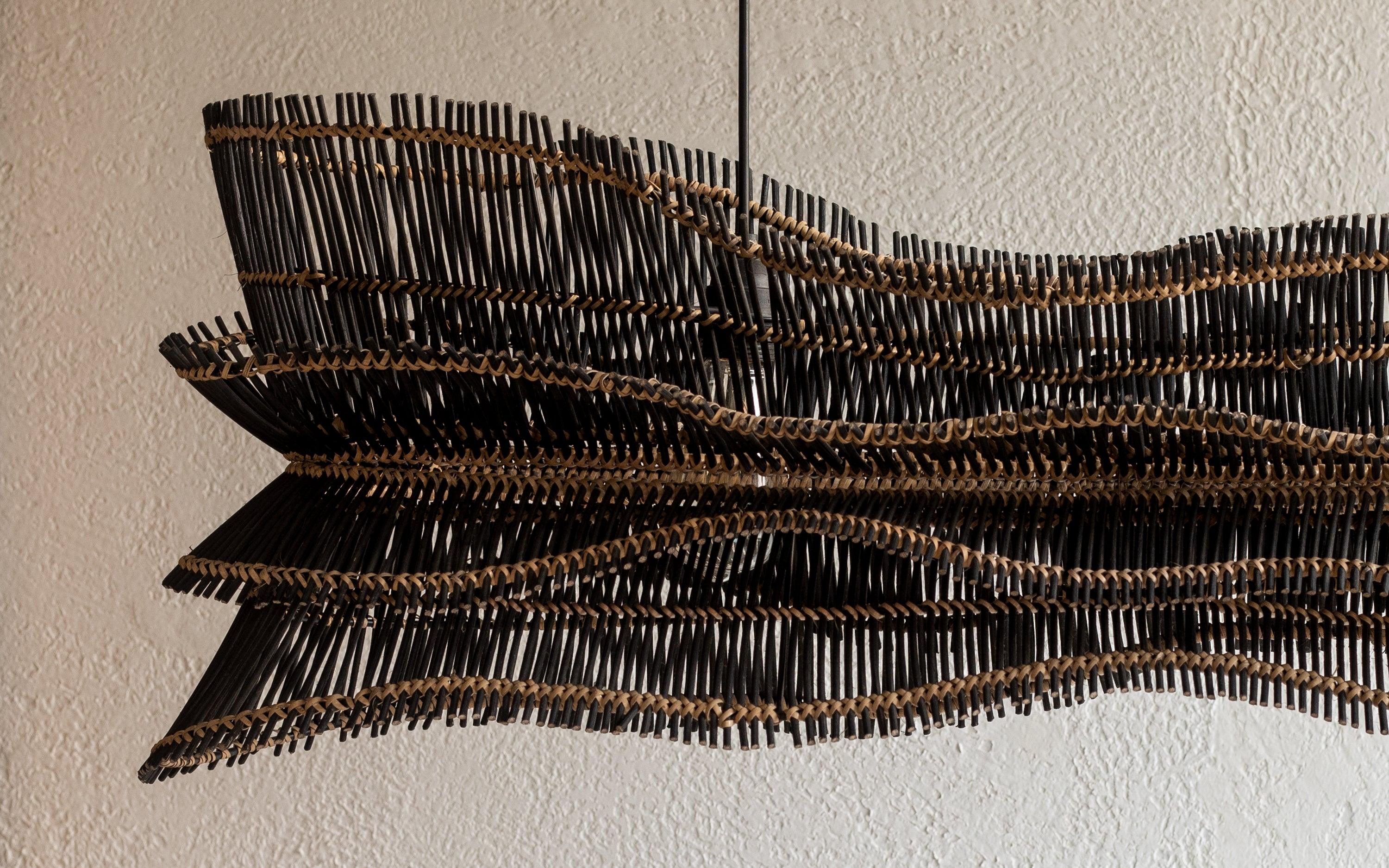Robin Black Cane Chandelier Lamp - Close shot - from left angle - Orange Tree