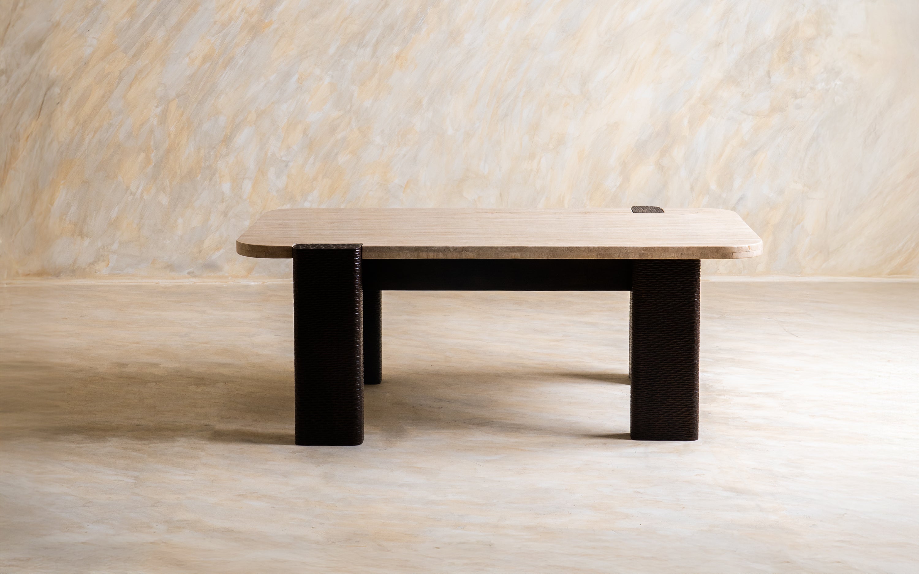 Sculpt Edge Marble Top Coffee Table | Acacia Wood, Walnut Finish - Close shot - Orange Tree